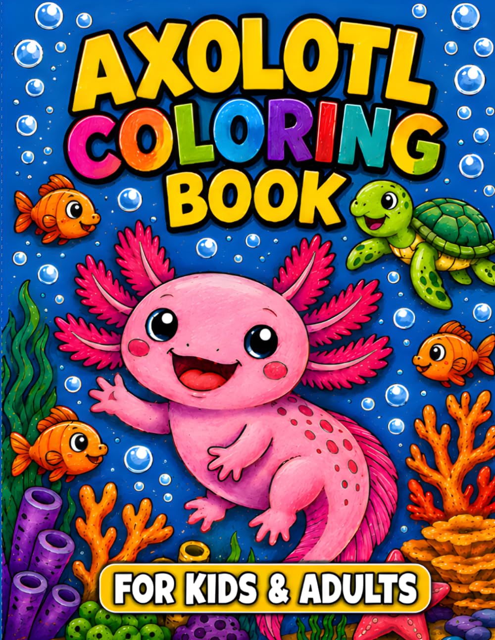 Axolotl Coloring Book for Kids & Adults: Cute Underwater Animals and Relaxing Coloring Pages