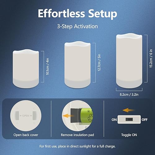 Miniatura 6 de salipt Velas solares  Juego de velas LED sin llama de 3.25 x 4 x 5 pulgadas, 6 pulgadas, impermeables, del atardecer al amanecer, batería solar