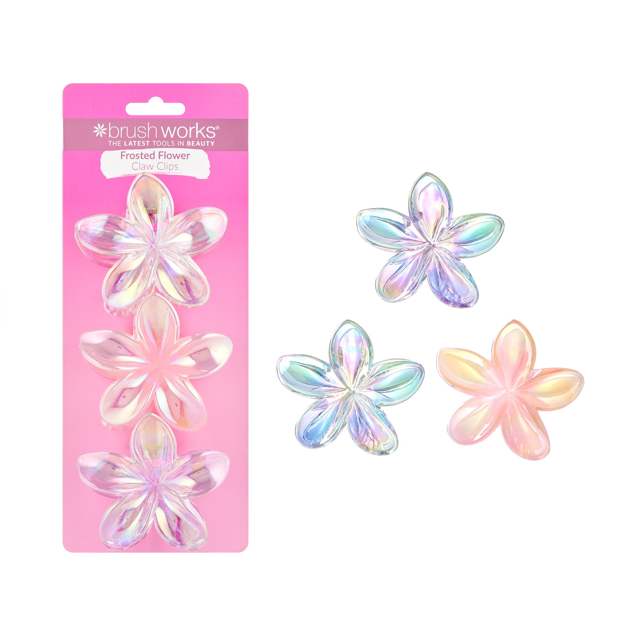 Brushworks Frosted Flower Claw Clips (3 Pack) - Chic Hair Accessories for Women & Girls, Secure Grip for Thick Hair, Updos, Half-Up & Everyday Hairstyles