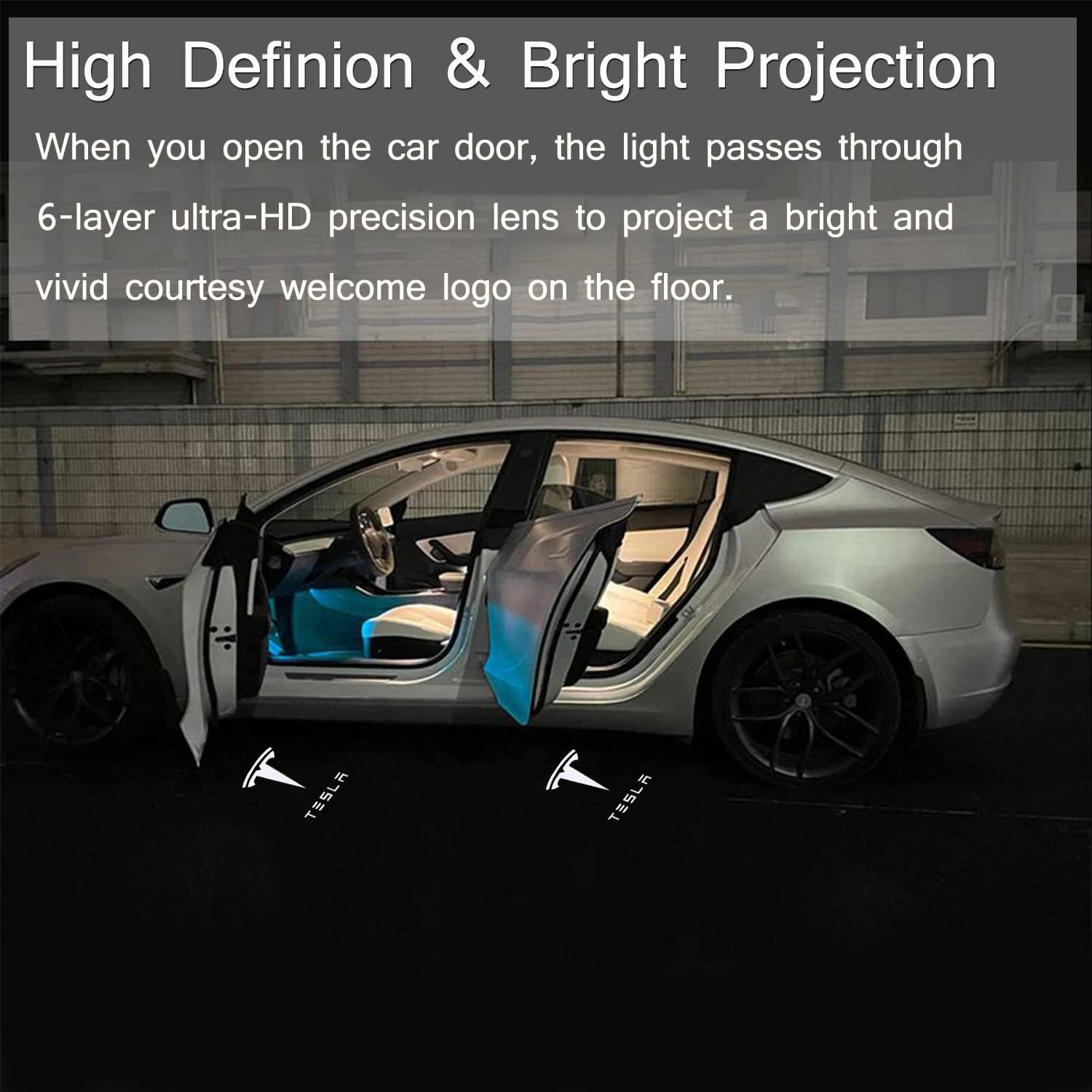 Car Door Lights for Model S/3/X/Y Logo Projector 4 Pack Tesla Puddle Lights LED Welcome Lights Ghost Shadow for Model 3/S/Y/X Accessories