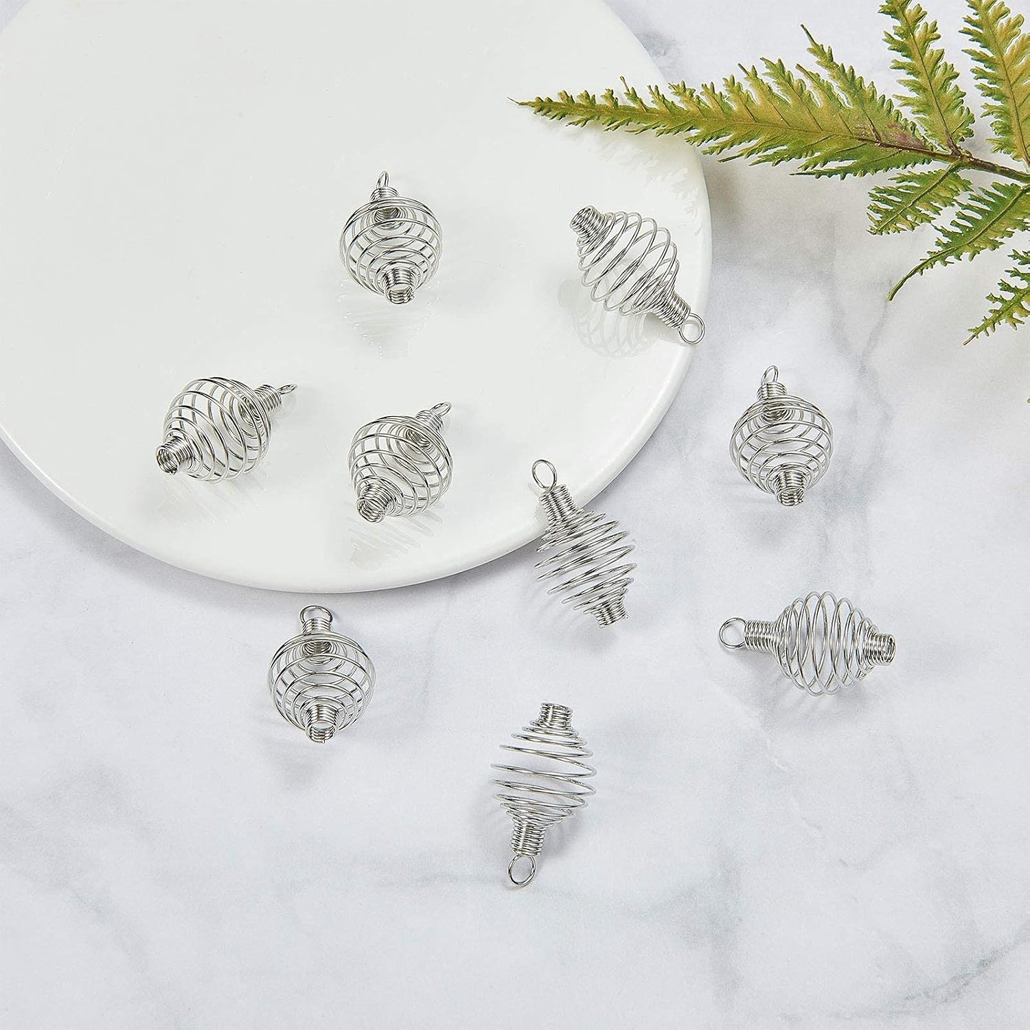 LiQunSweet 100 Pcs 304 Stainless Steel Spiral Bead Cages Lamp Shaped Charms Crystal Holder Pendants for Necklace Jewelry Making and Crafting - 34x19mm