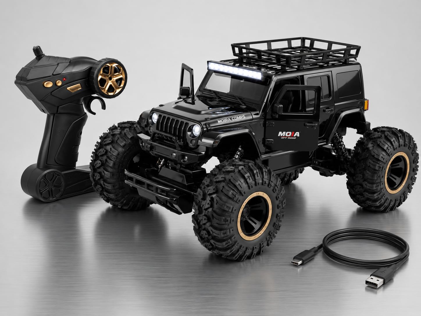 Royal Cellar Defender Climbing Remote Control Car, 1:18 RC Monster Truck 2WD with Dual Spray Smoke, LED Lights, 2.4GHz Long Range, Alloy Body Off Road Car, Type C Rechargeable (Thar Ro)-image-47