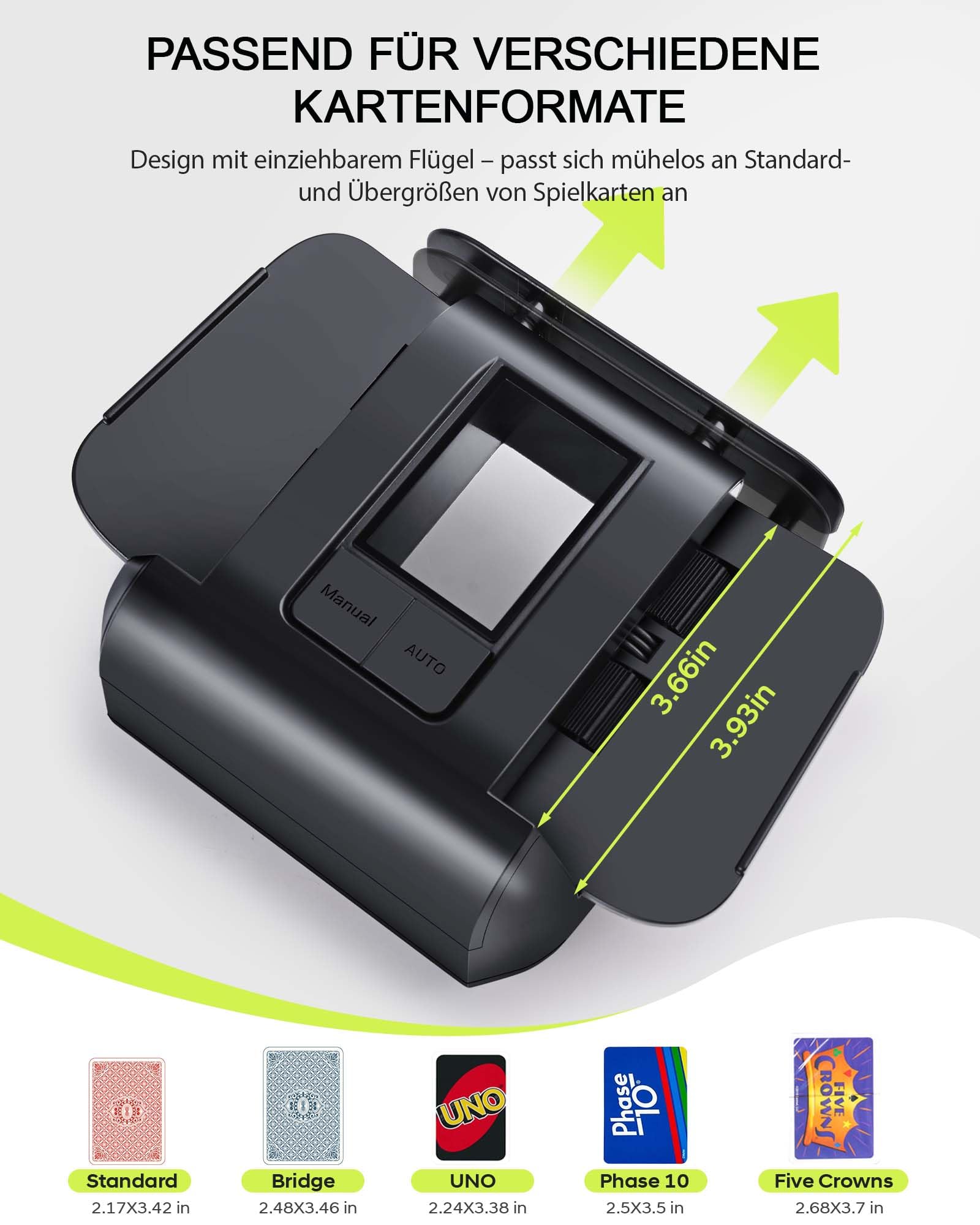 OBLITZON Kartenmischmaschine Elektrische Automatischer Kartenmischer für 1-2 Decks One-Press Auto & Manueller Modus Wiederaufladbar mit 2000mAh Geräuscharm Ideal für Poker UNO Blackjack Skip-BO - 2