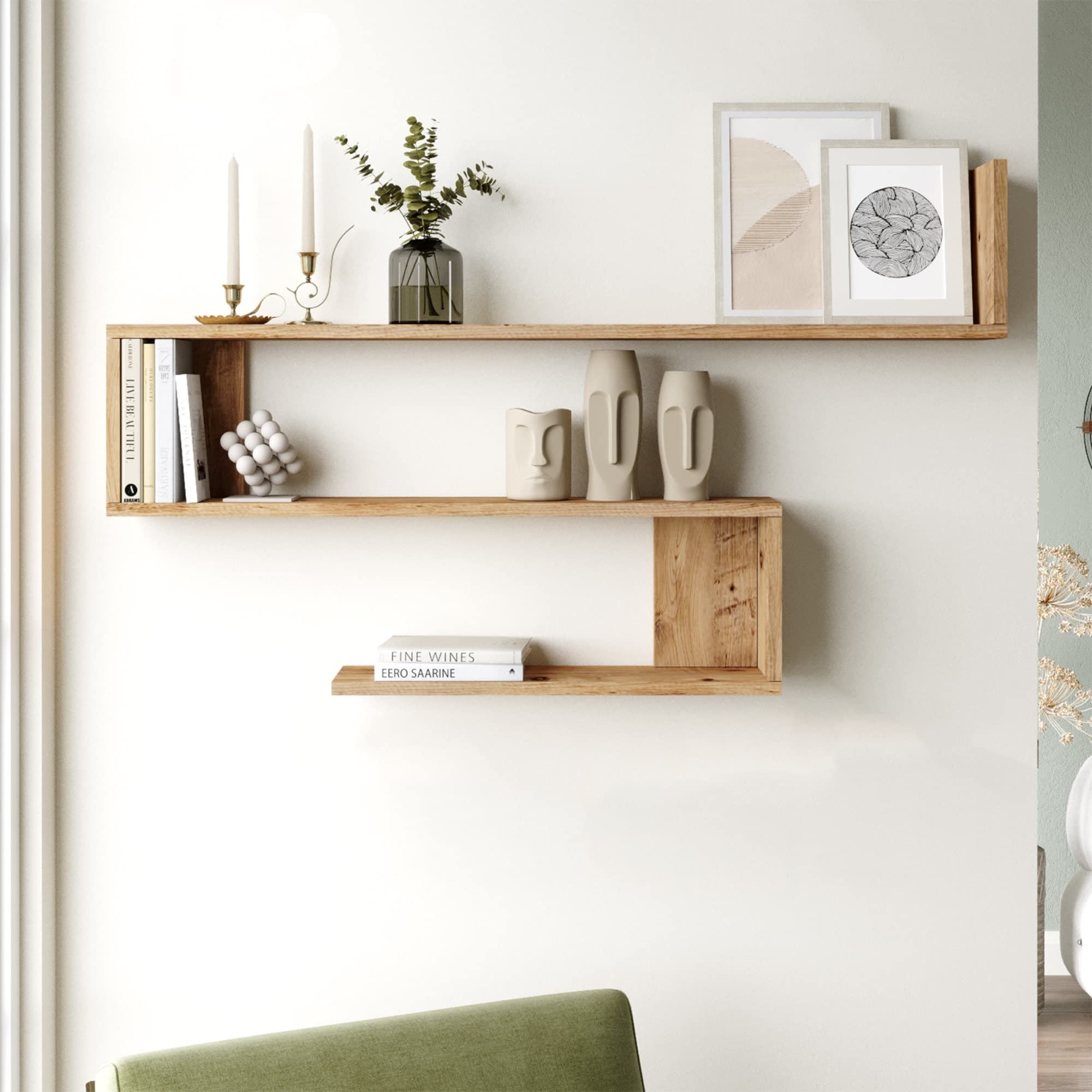 [en.casa] Estantería de Pared Kitee de 3 Niveles Estantes Flotantes Moderna Librería para Salón Oficina Pasillo Decoración Dormitorio Aglomerado 120 x 15 x 72 cm - Efecto Roble Rústico