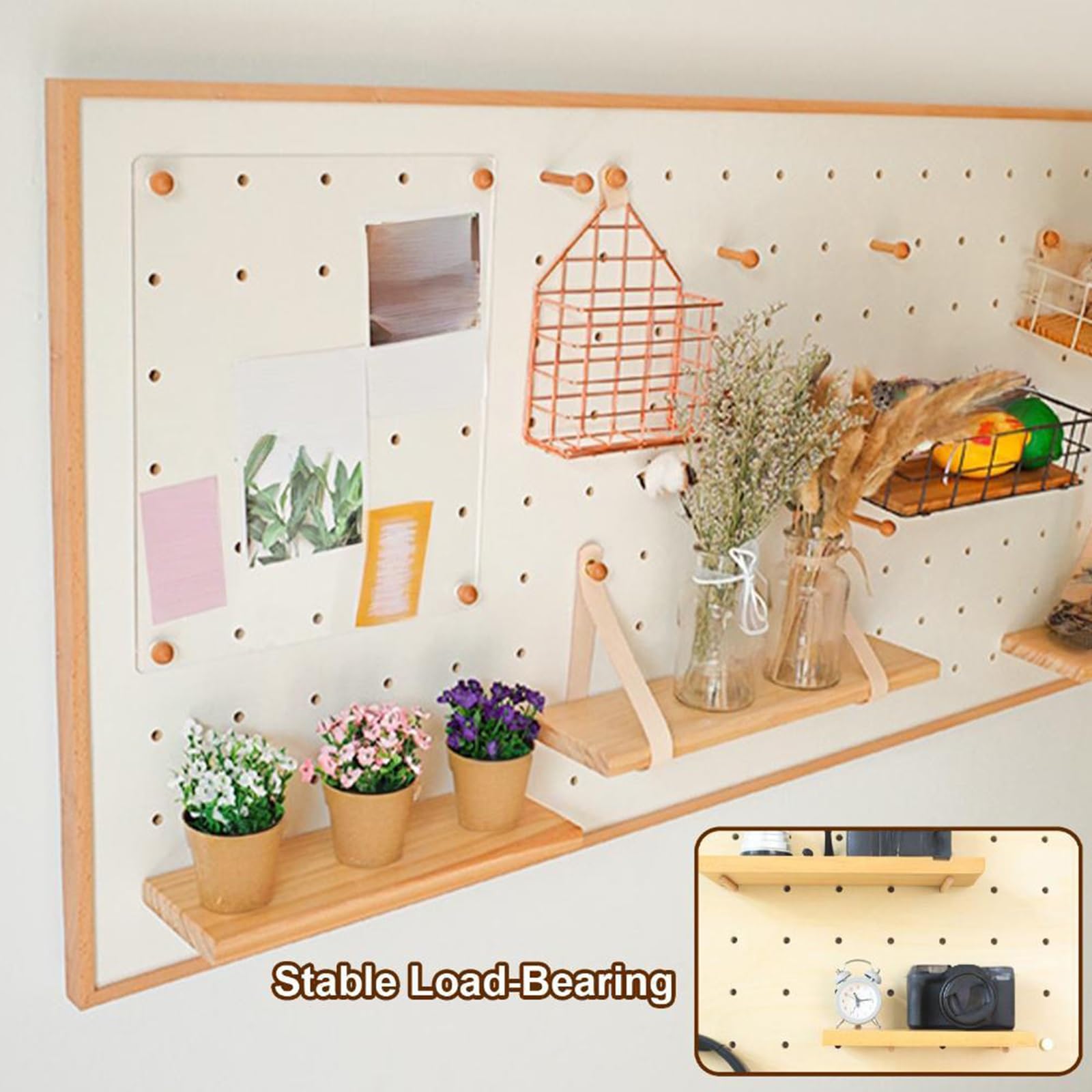 Wandmontierte Lochwand mit Zubehör, Holz-Organizer-Display für Schlafzimmer, Zuhause, Büro, Bastelraum, Hängende Hölzerne Pegboard