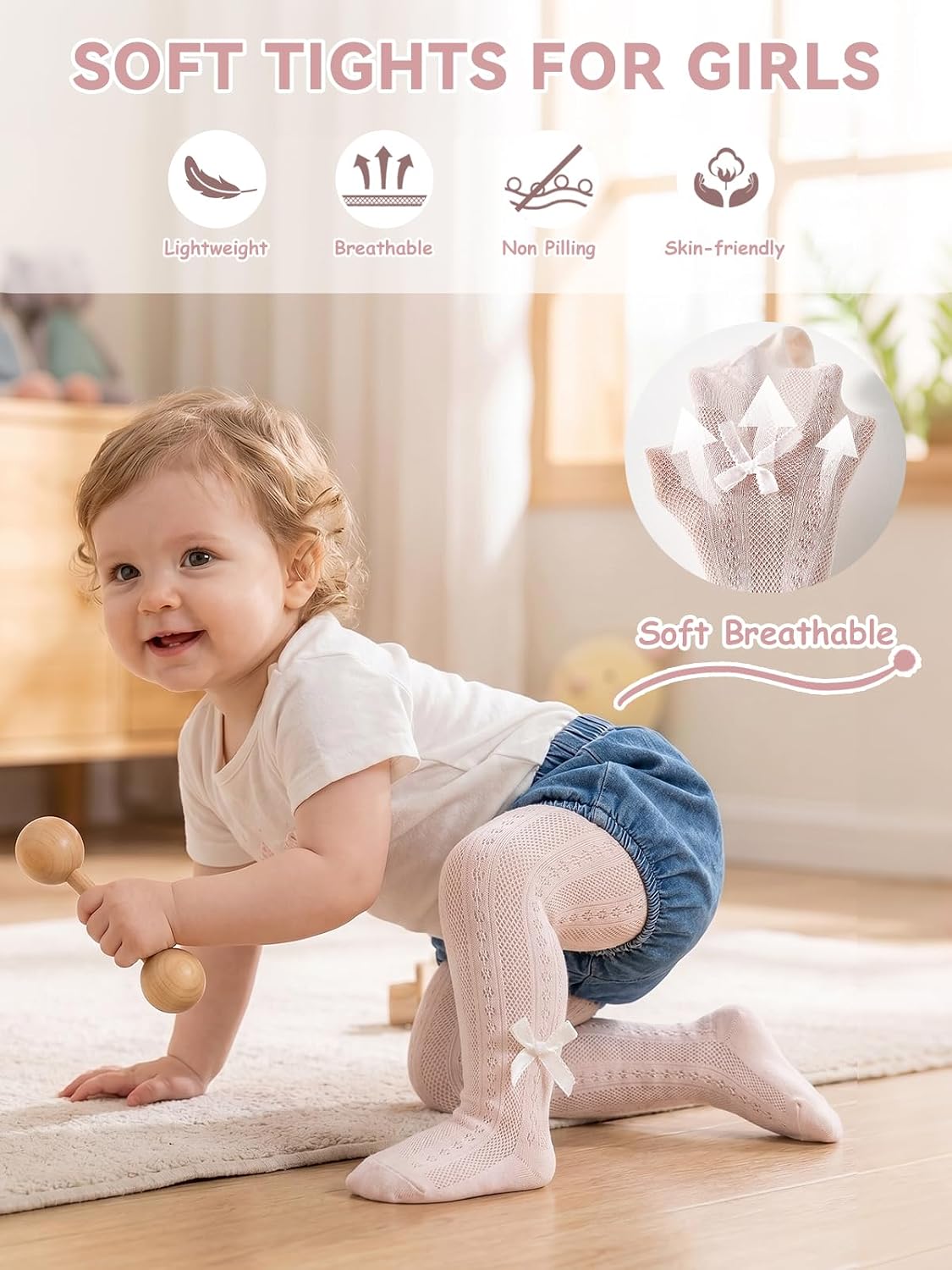 Miipat Baby Girl Tights Toddler Footed Leggings Mesh Lace Stockings 2 Pack Little Kids Thin Hollow Pantyhose