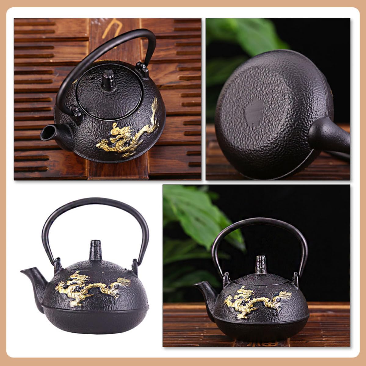 Tetera Tetsubin de Hierro Fundido Negro Infusor y Fácil de Limpiar para Uso en Casa Estilo Retro y Capacidad de 0.3l Adecuado para Té