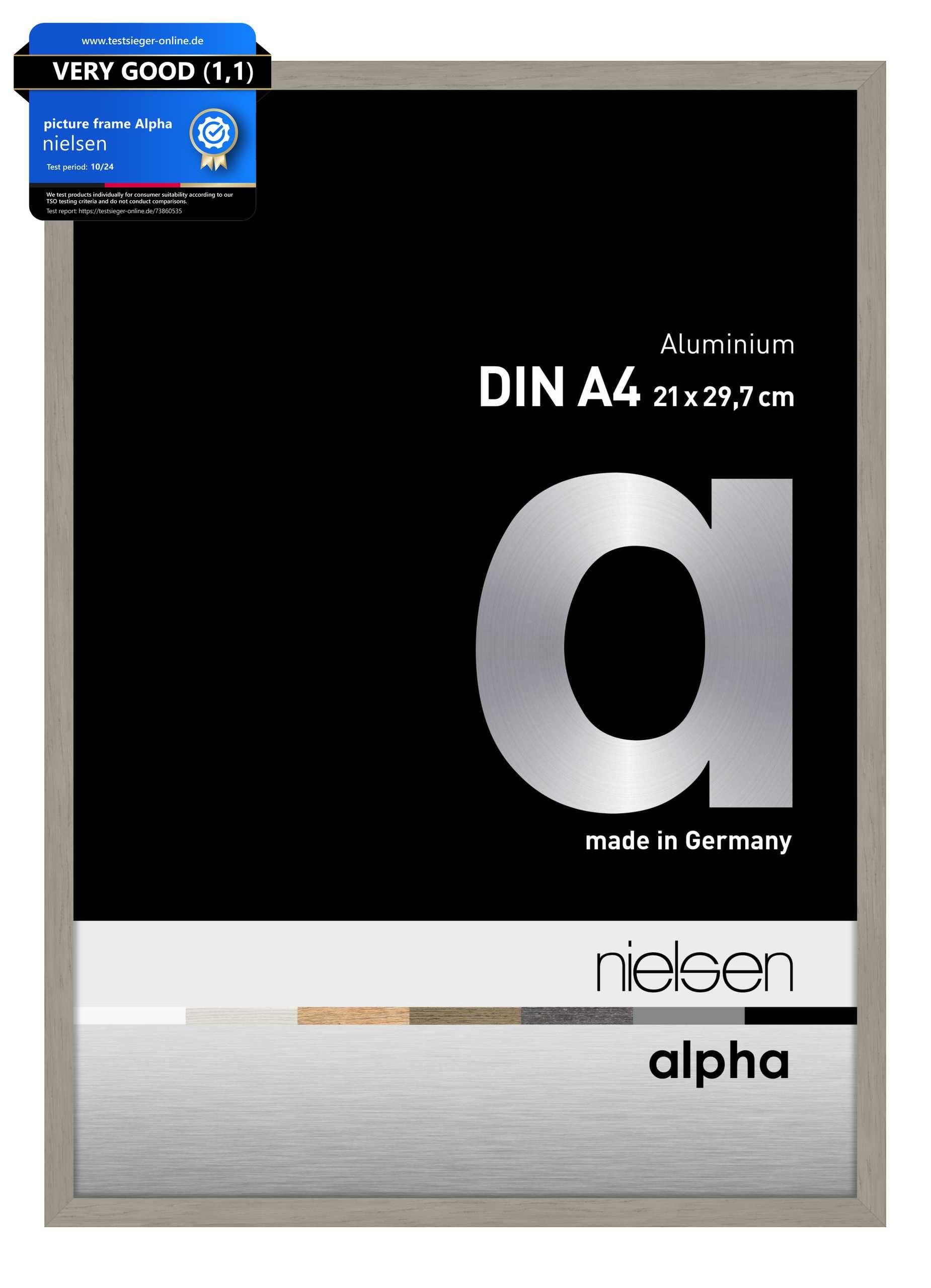 nielsen Alpha Light Grey Aluminium Picture Frame - A4, 21x29.7cm - with Float Glass and Easy Push-Turn Clips - For Photos and Art