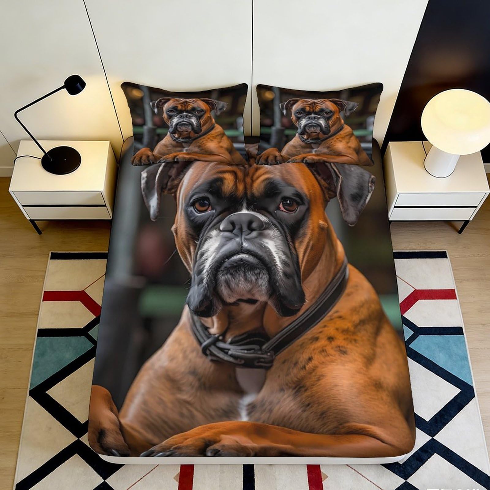 Pnayamiorkfel Style-10 3D Printed Boxer Dog Fitted Sheet Microfiber Anti-Slip Bed Cover For Bedroom Decor Dustproof Easy Care 90X200x25cm