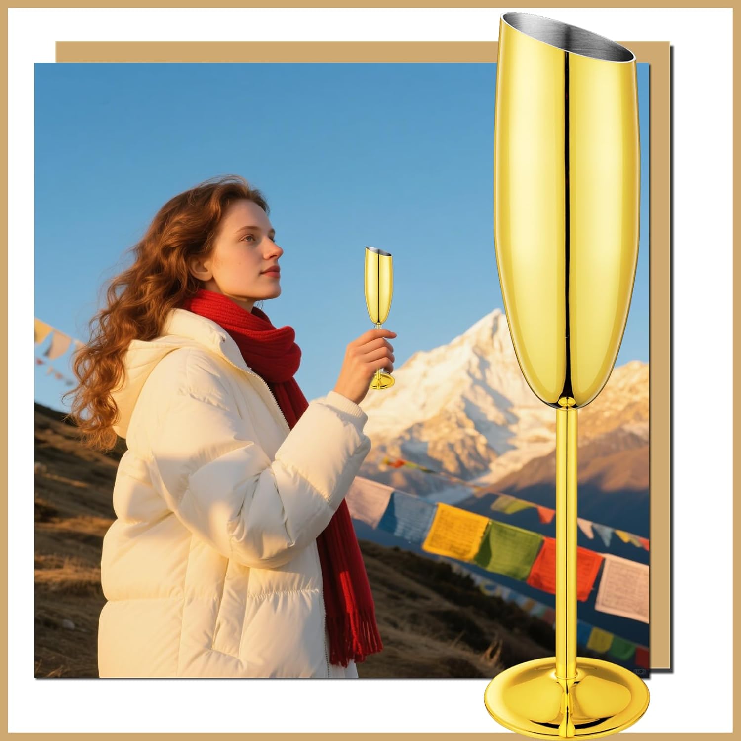 Champagne Flutes Set of 2, Premiumty Stainless Steel High Footed Champagne Glasses, 7oz Capacity,Unbreakable Slanted Champagne Glasses - Image 3