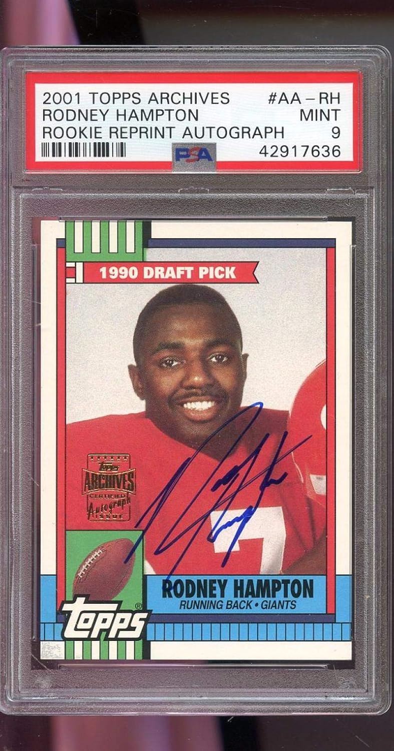 2001 Topps Archives 1990 Rookie Reprint Rodney Hampton Signed AUTO Autograph Autographed MINT PSA 9 Graded NFL Football Card