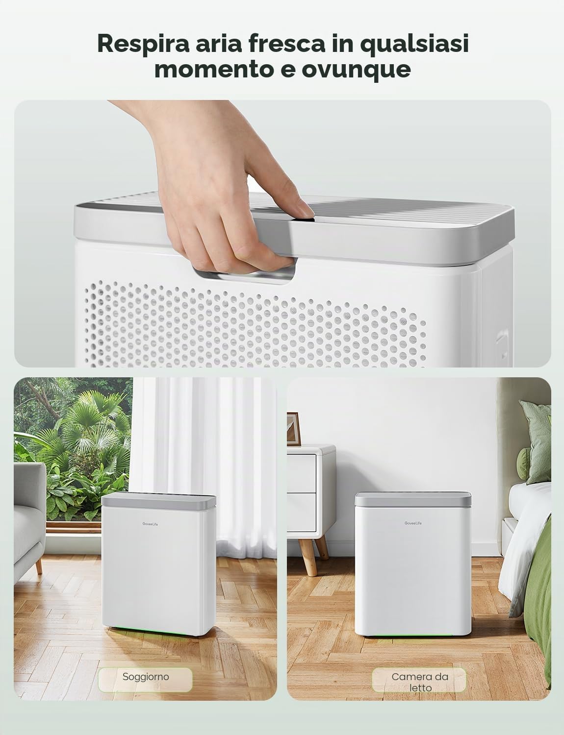 Purificatore d'aria intelligente GoveeLife per stanze grandi, copre fino a 318 m², monitor PM2.5, purificatore d'aria con filtro 3 in 1 con app e controllo Alexa per peli di animali, odori