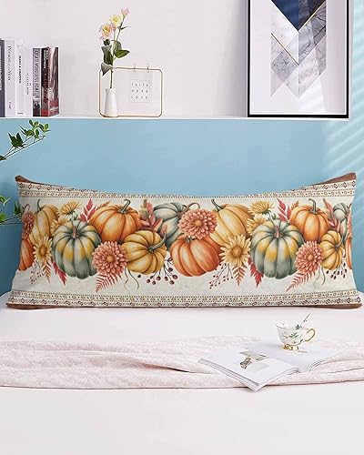 Miniatura 2 de Funda de almohada corporal de calabaza de Acción de Gracias, fundas de almohada suaves decorativas para sofá largo lumbar con cierre de sobre,