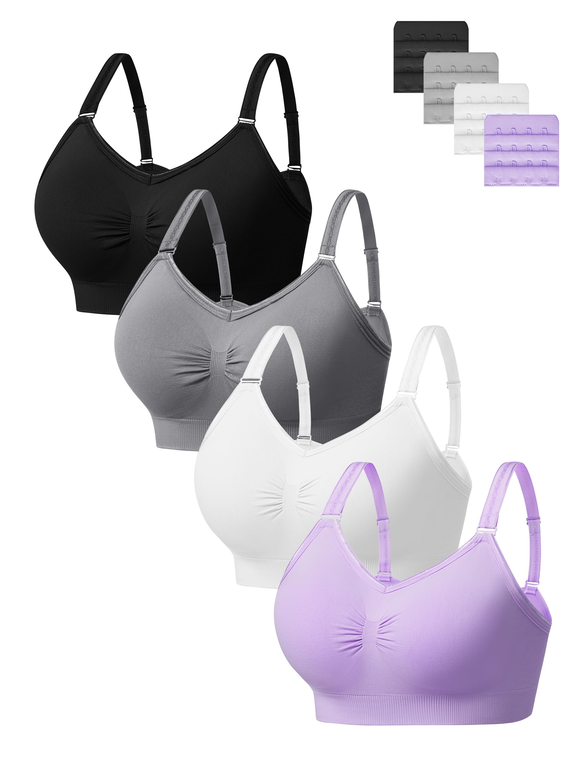 HBselect 4 Pezzi Reggiseno Sportivo Donna da Allenamento Senza Ferretto | Reggiseno Imbottito T-Shirt Reggiseno Copertura Completa Sportivo Yoga Bustier per Le Donne Ragazze