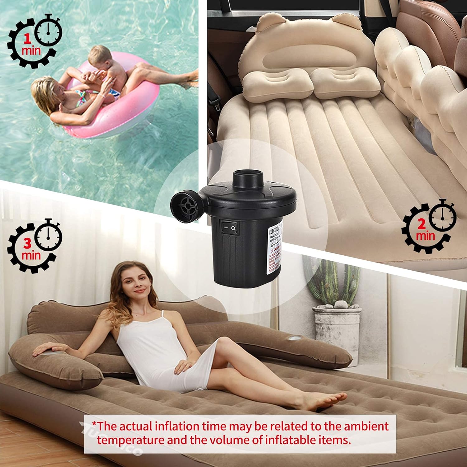 Electric Air Pump for Pool Inflatables Floats Air Mattress, Small & Portable Inflator Pump with Car Adapter AC100-240V/DC 12V,50W : Home & Kitchen