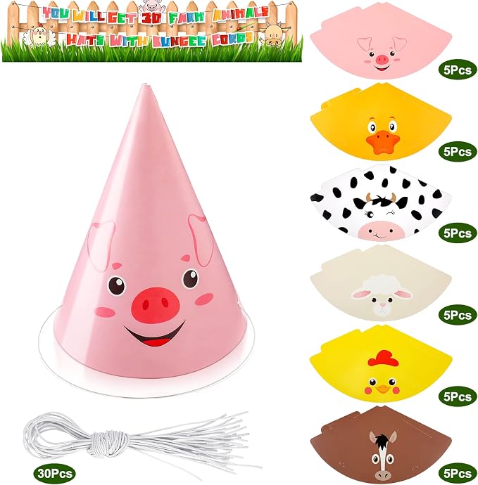 Zhanmai 30 Pcs Animal Themed Costume Headwear for Farm Kids Birthday Party Favor, DIY Photo Props Toddlers Baby Holiday Games Party Decoration, Horse, Chicken, Duck, Sheep, Cow, Pig miniatura 4