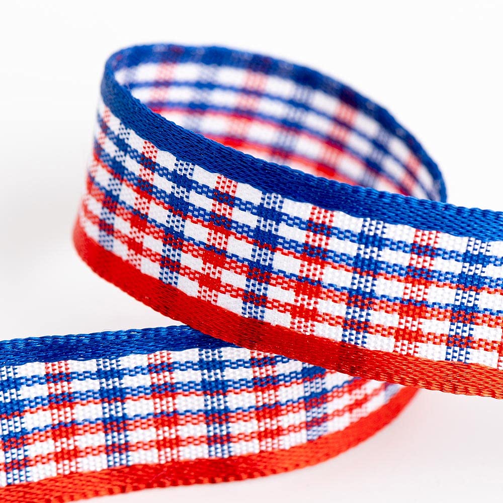 Italian Options Britannia Tartan Ribbon 16Mm X - British Red/White/Blue 10M
