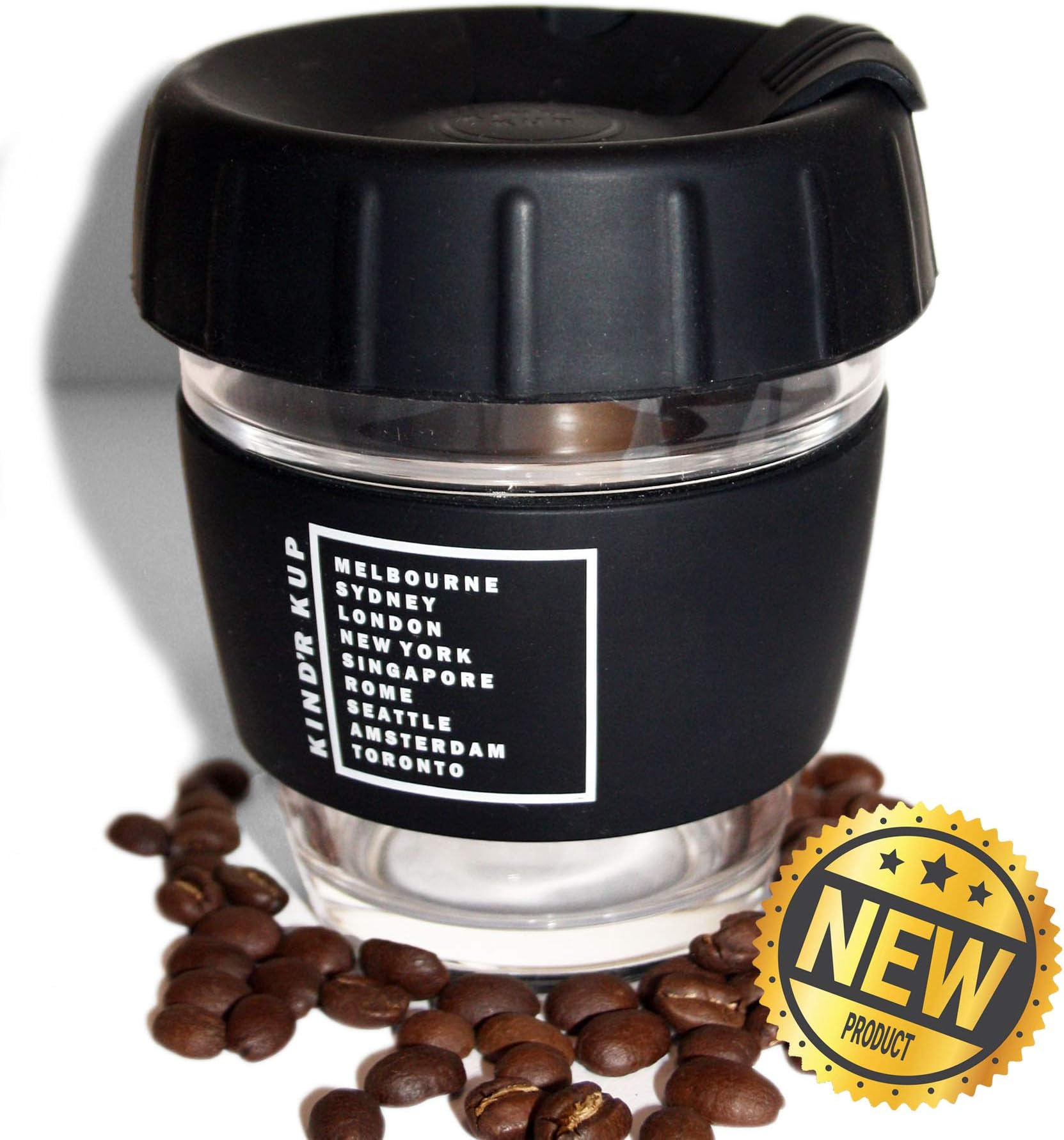 Eco Friendly Reusable Coffee Cup/Travel Mug Glass 8oz/227ml Colour (Black) UK Brand