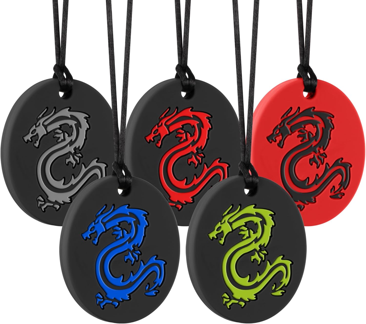 Sensory Chew Necklaces for Sensory Kids, Oral Sensory Chewy Toys for Chewers with ADHD, SPD, Autism, Silicone Chewing Necklace (5Packs)