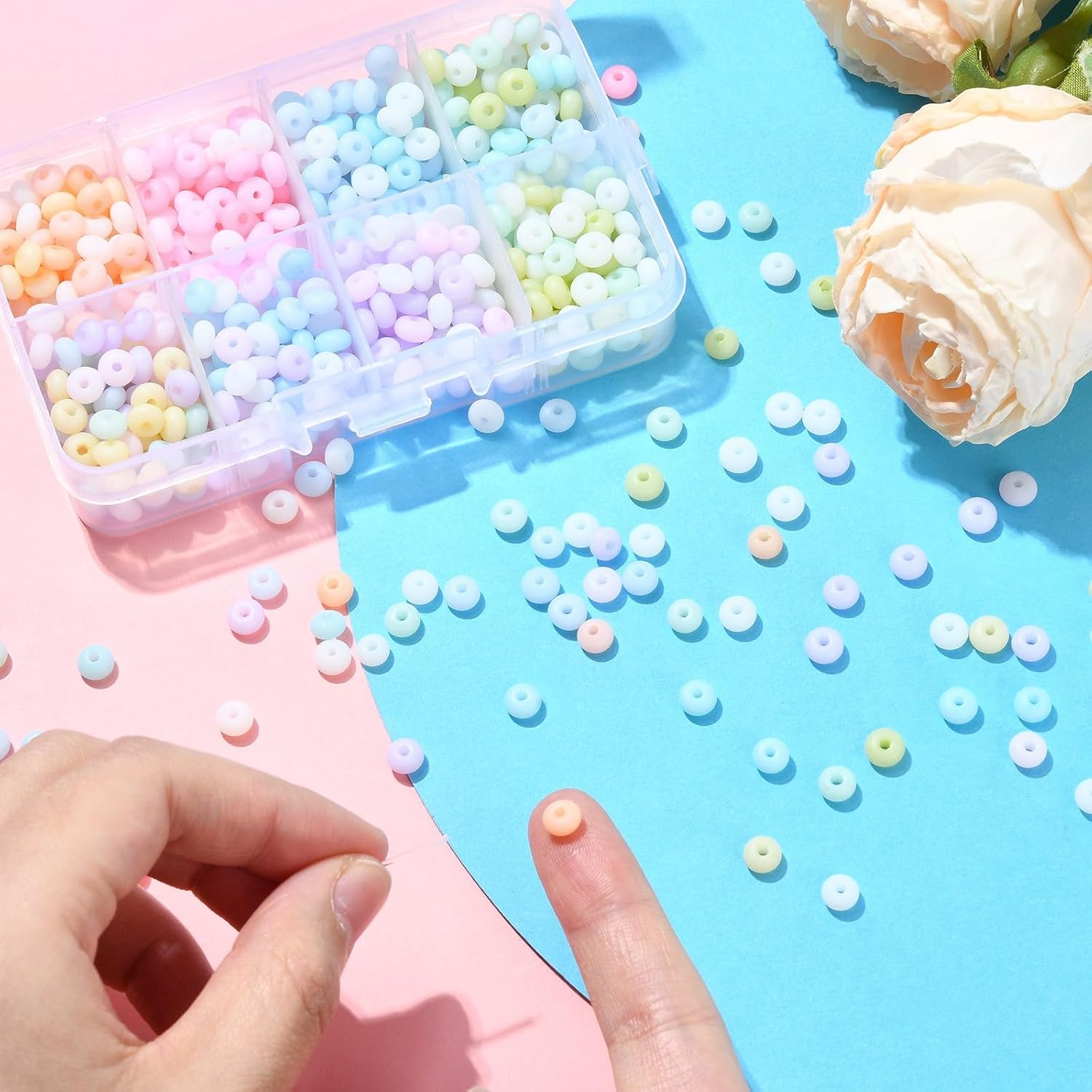 LiQunSweet 840 pcs 8 Colors 6x3mm Flat Round Frosted Glass Beads Abacus Rondelle Disc Spacer Loose Beads for DIY Jewelry Bracelet Necklace Crafts Keychain Bag Decor - Image 4