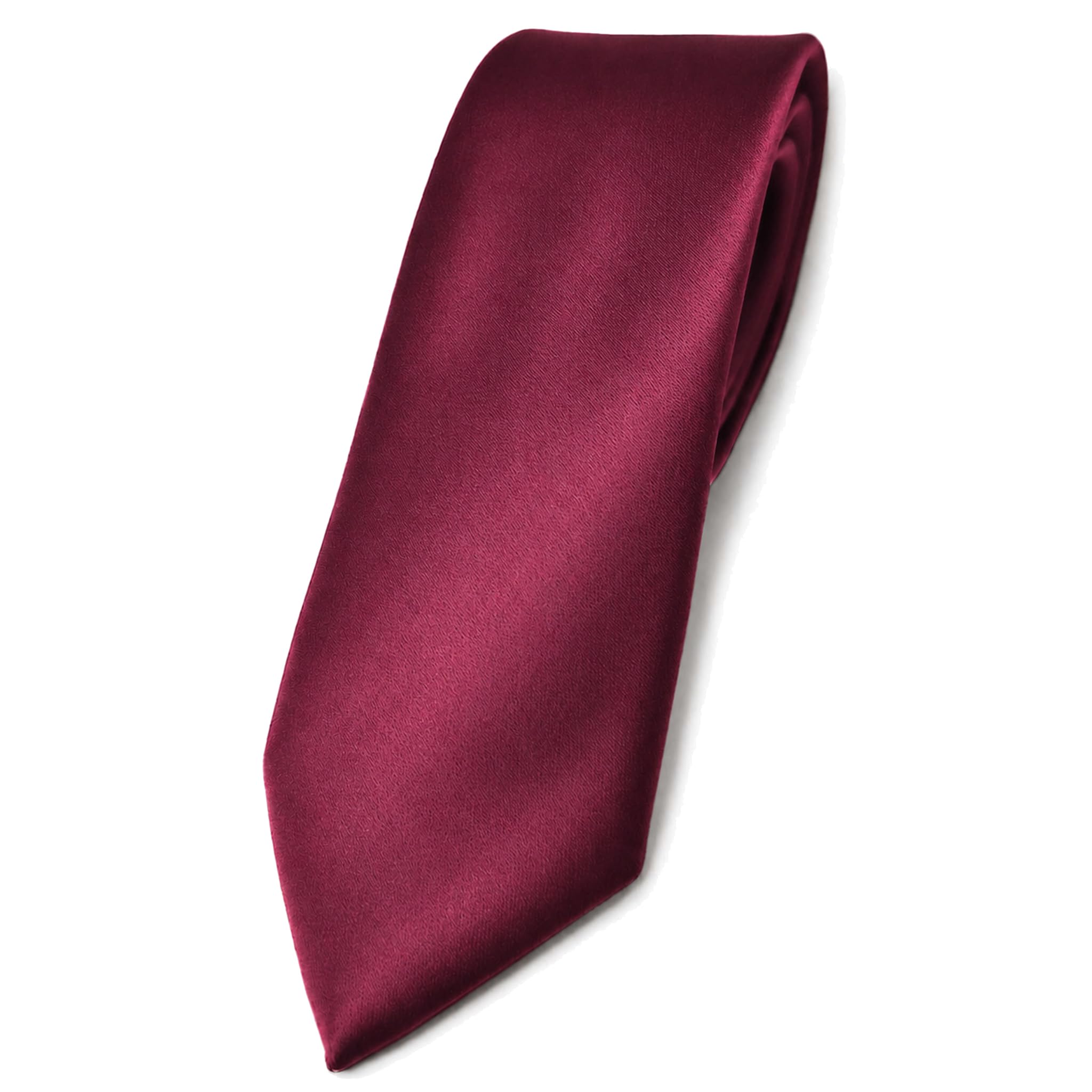 TigerTie Slim Satin Tie in Plain Colours, Purple Bordeaux Purple, Krawattengröße: ca. Länge 150 cm, Breite 6 cm