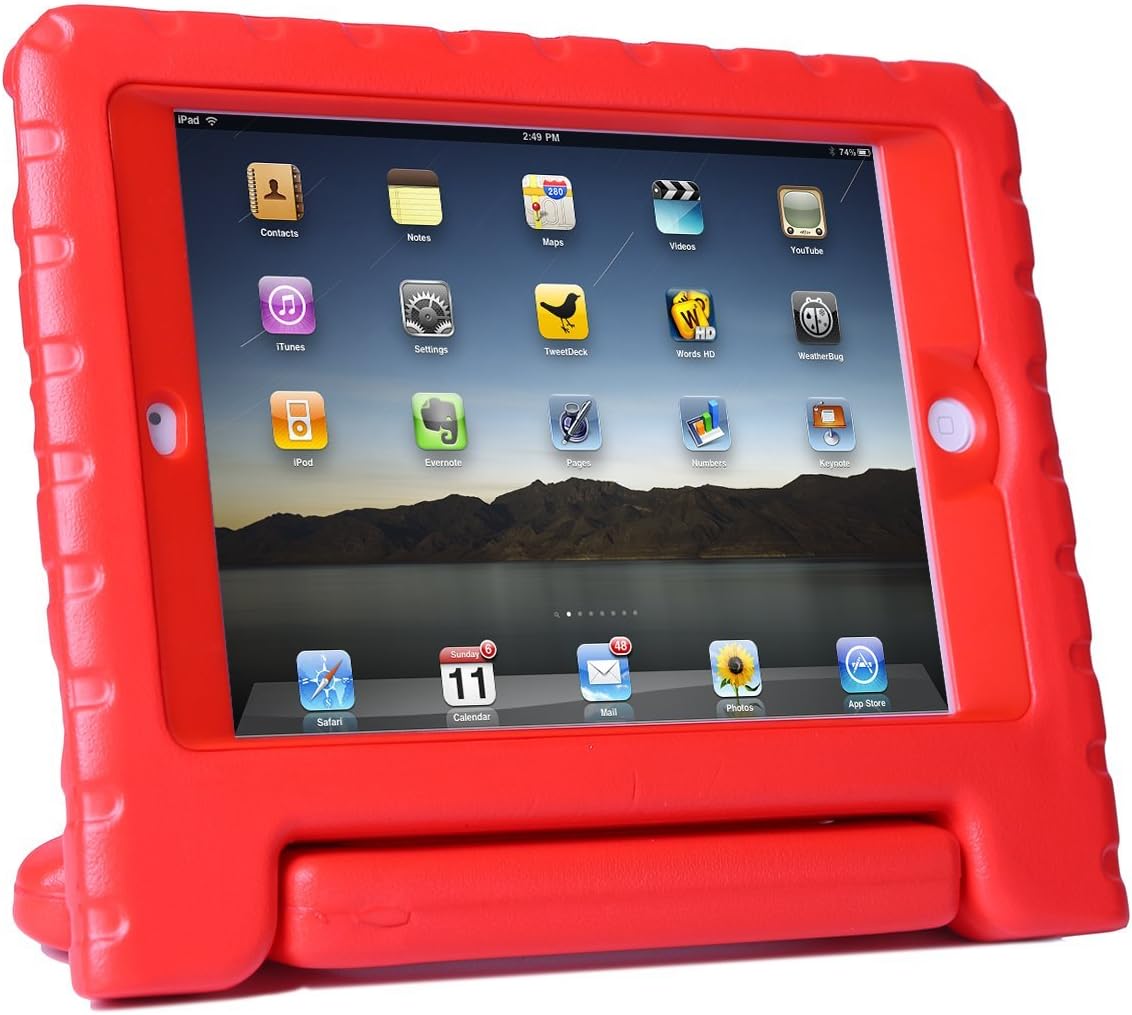 HDE Case for iPad Mini 1 2 3 Kids Shockproof Bumper Hard Cover Handle Stand with Built in Screen Protector for Apple iPad Mini 1st 2nd 3rd Generation (Red)