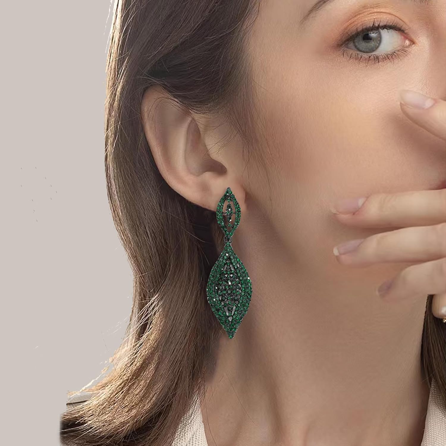 Fashion Rhinestone Crystal Wedding Earrings for Women Bridal Bridesmaid Long Leaf Chandelier Teardrop Dangle Earrings Jewelry - Image 2