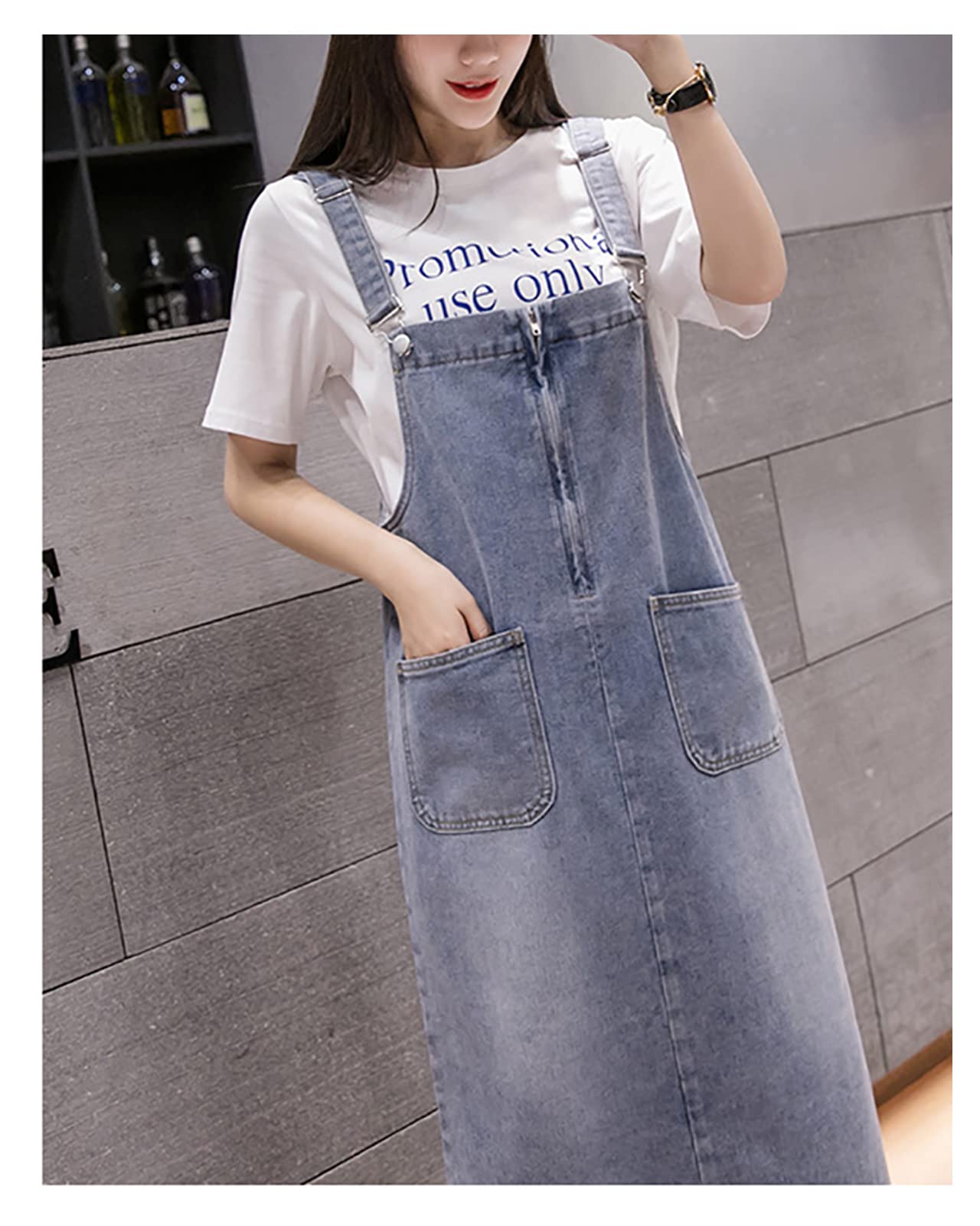 Mujer Vestido Peto Vaquero Largo Denim Vestido Monos Peto Falda Dungarees