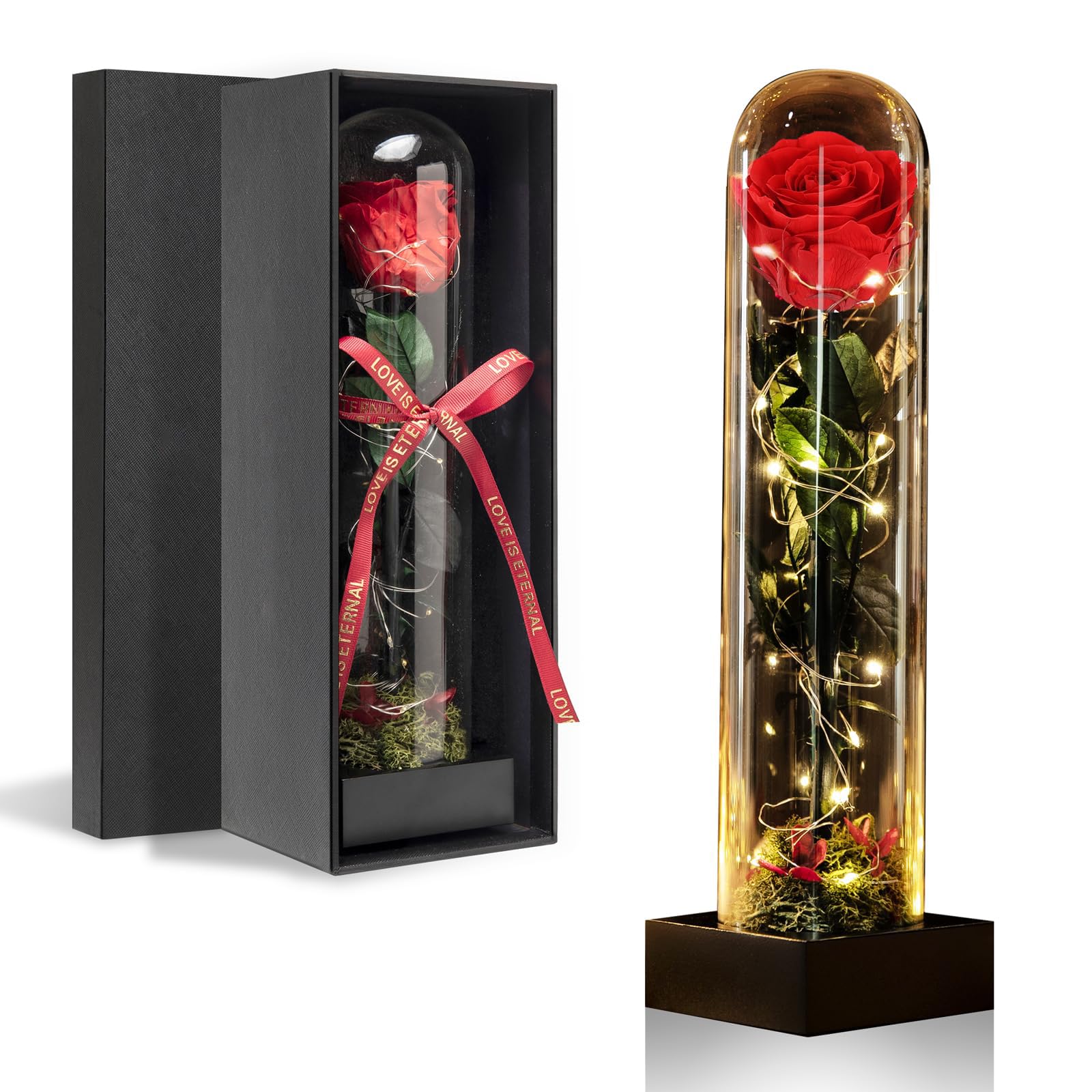 KASTWAVE Birthday Gifts for Women, Womens Gifts for Valentine's Day, 12" LED Glass Rose Gifts for Her, Preserved Rose in Glass Dome, Beauty and The Beast Preserved Flowers Last Years- Red Rose