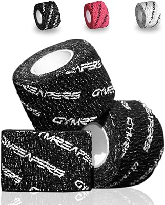 Gymreapers Weightlifting Adhesive Thumb Tape, Stretchy Athletic Tape Grip & Protection for Olympic Lifting, Cross Training, Powerlifting, Hookgrip (Black, 3 Rolls)