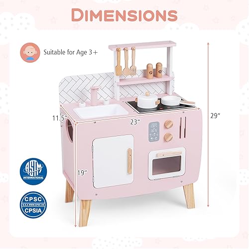 Miniatura 7 de Costzon Juego de cocina para niños, juguete interactivo para niños pequeños con horno, estufa, fregadero, grifo, espacio de almacenamiento,