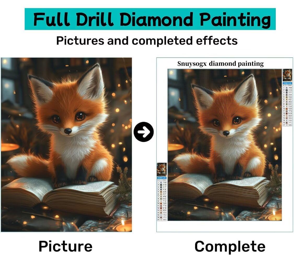 Fuchs Diamond Painting Groß XXL 100x130cm für Bastelset Kinder ab 6 Jahre, 5D Diamond Painting Bücher Neuheiten, DIY Diamant Mosaik Bastelset Erwachsene, Daiments Malerei Stickerei Festival Deko S-665