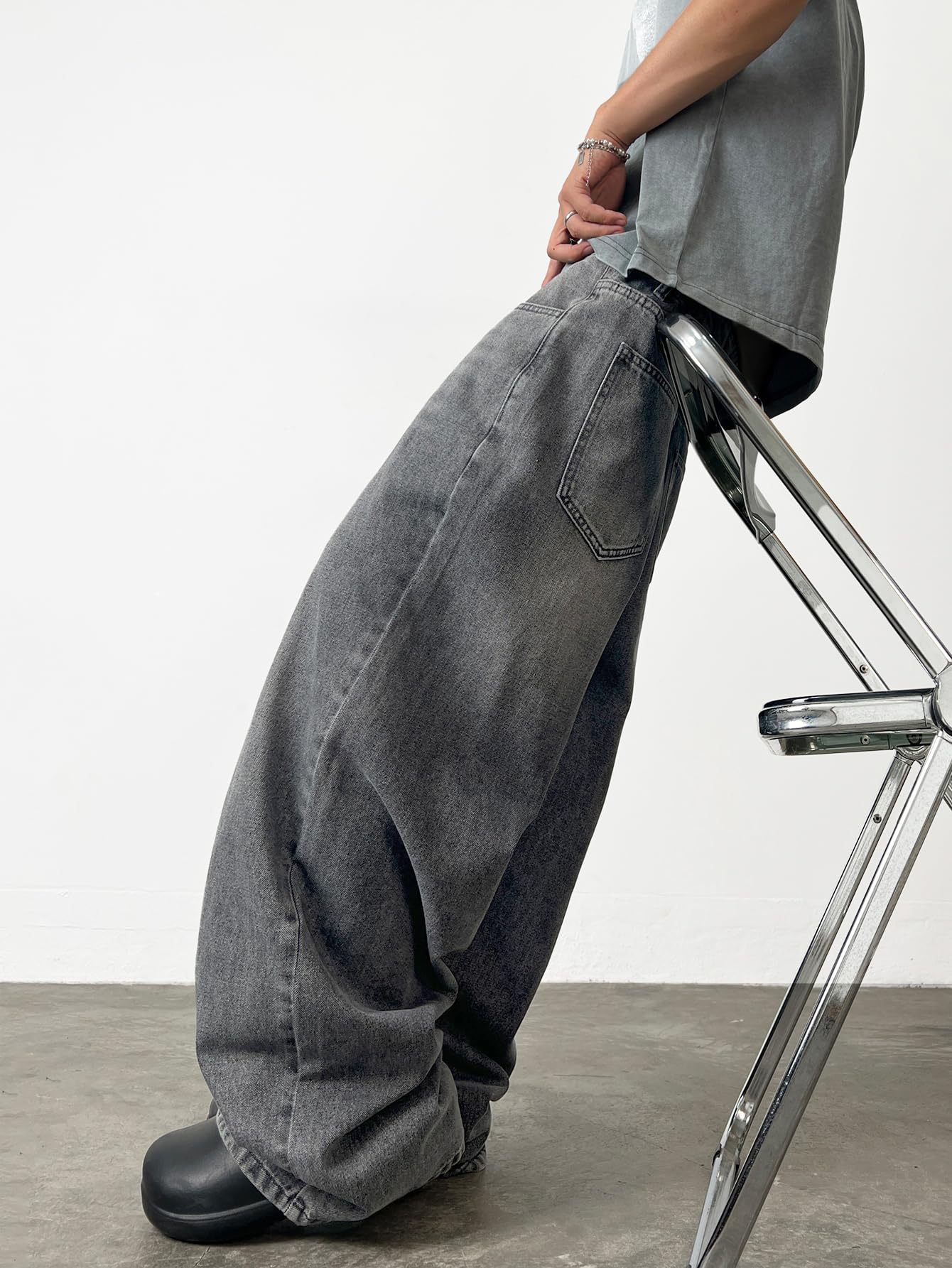 Jeans Baggy Hip hop pour Hommes,Streetwear Jeans Skater à Jambe Large,Pantalons en Denim à Coupe Loose