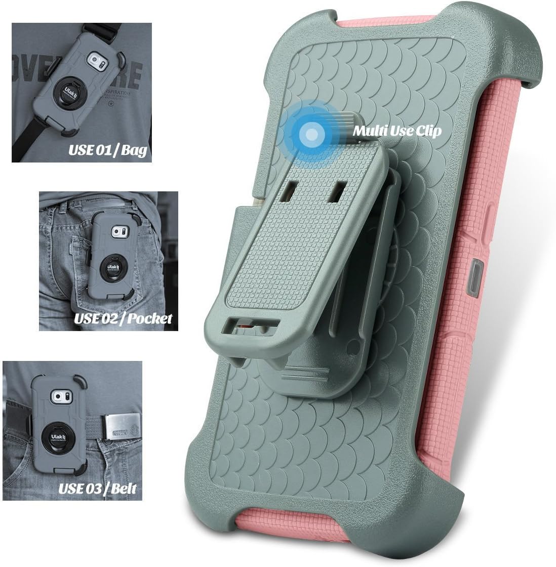 Galaxy S6 Edge Plus Case, BENTOBEN Dual Layer Rugged Protective Holster Hard Case Cover with Kickstand Swivel Belt Clip for Samsung Galaxy S6 Edge Plus (G928) - Rose Gold/Gray