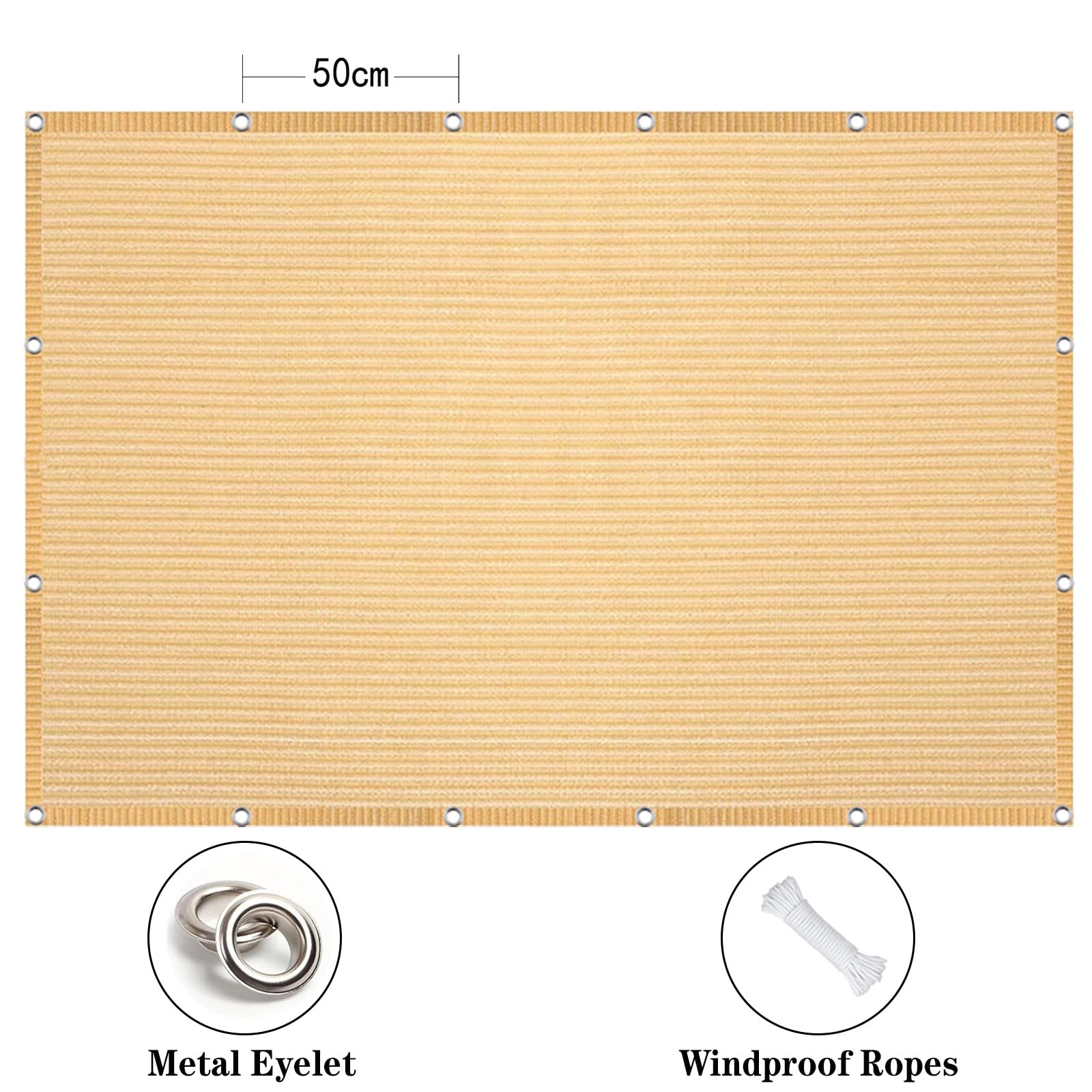 Vela Ombreggiante 1.5 x 3.5 m in Tessuto Hdpe, Permeabile All'Aria e All'Acqua, Telo Ombreggiante Occhiellato Tenda da Sole per Esterno per Giardino Pergola, Color Crema