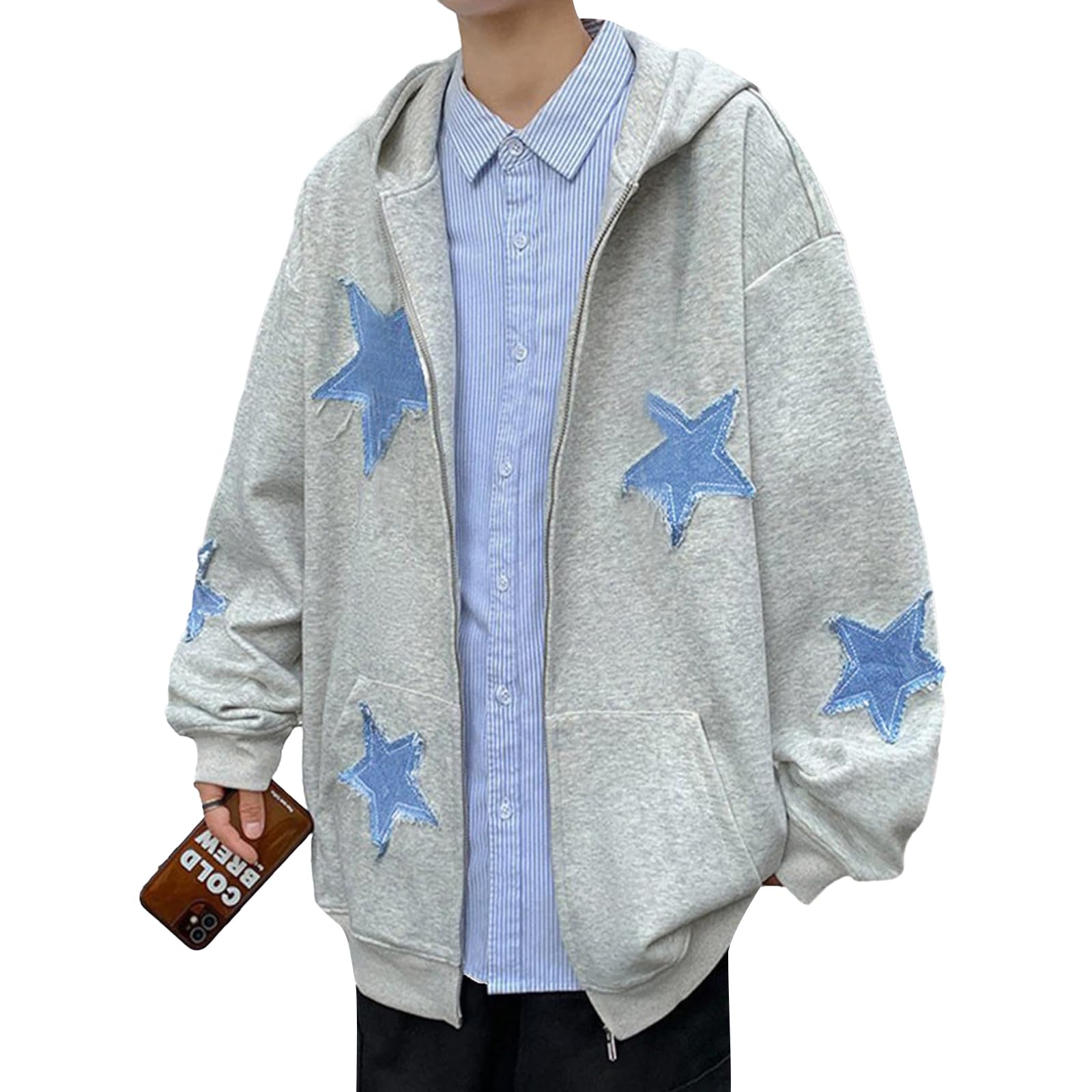 Karwuiio Felpa con cappuccio da donna Y2k con zip e grafica a stella, a maniche lunghe, stile hip hop, Harajuku, oversize