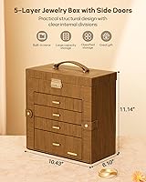 Vista 11 de Homde Regalos de Navidad de cuero sintético, enorme joyero, organizador de reloj con espejo, collar, anillo y aretes, estuche de regalo con Dorado