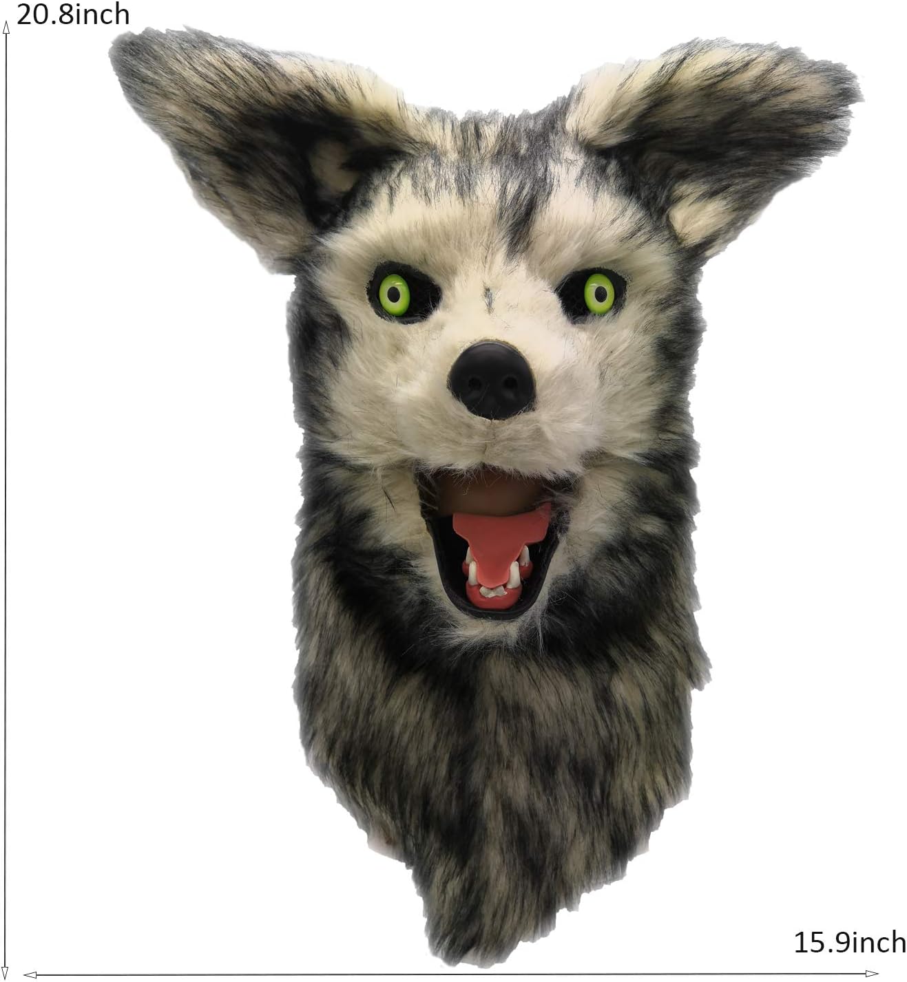 Realistic Mouth Mover Wolf Mask for Halloween Party Costume Plush Moving Mouth Jaw Fursuit head Werewolf Mask Adult (Wolf)