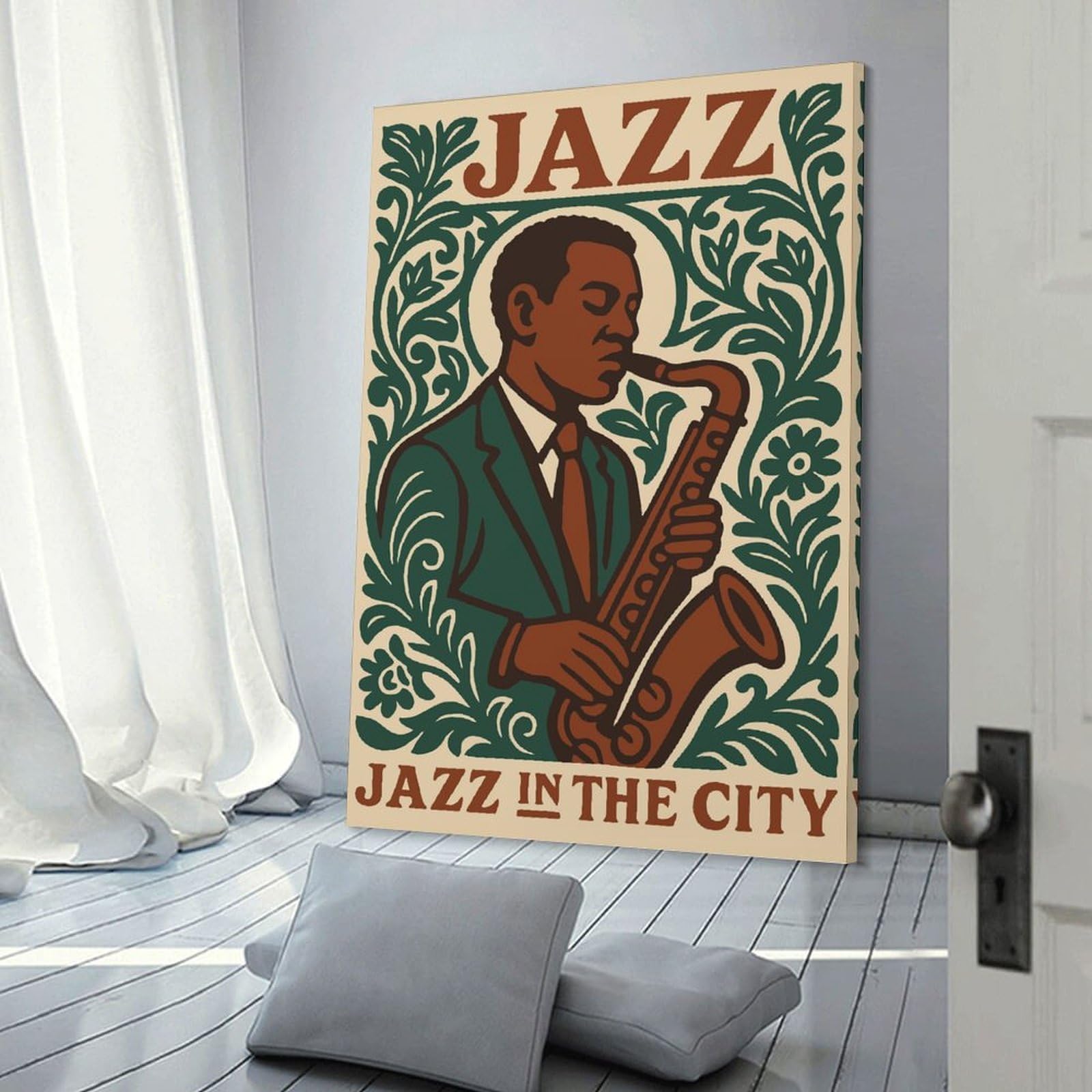 Junmoney Canvas Wall Picture Jazz Musician Playing Saxophone, 24x36inch(60x90cm), for Front Hall, Corridor Or Welcome Spaces, Decorative Wall Art for Narrow Spaces