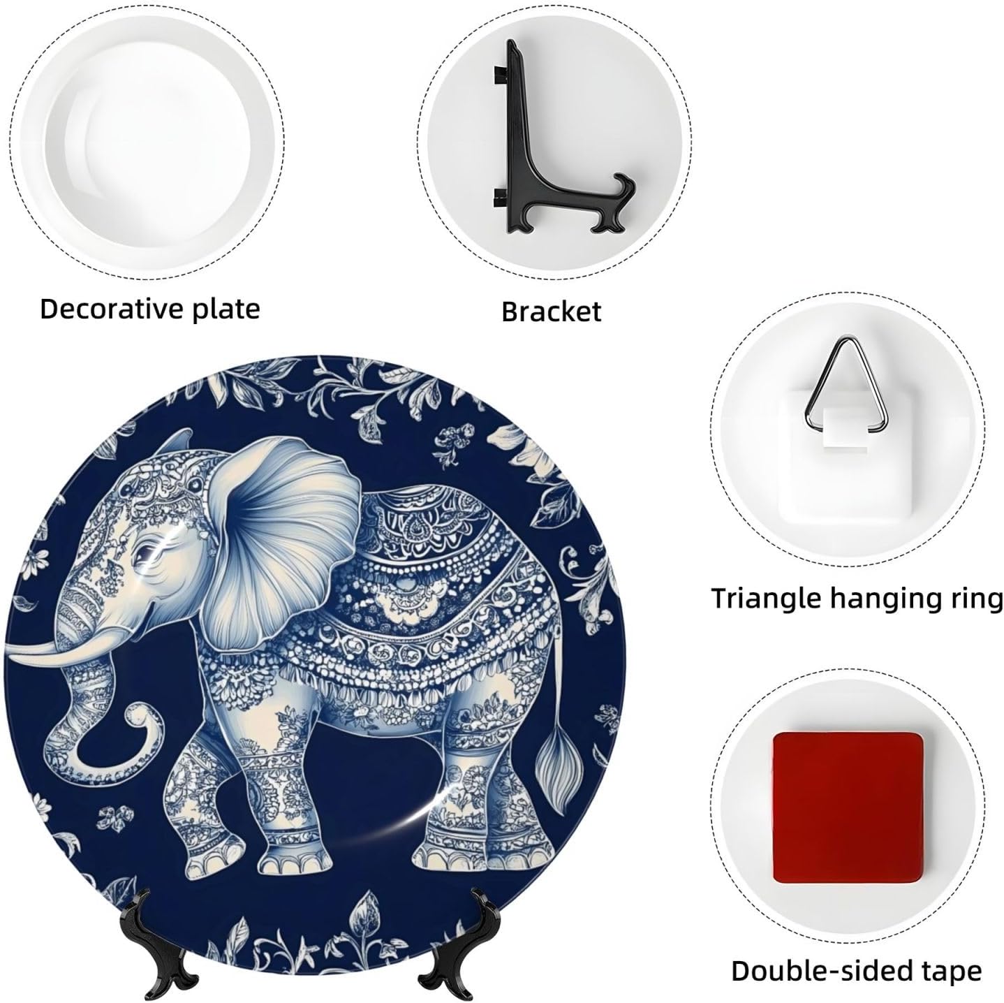 Colorful Paisley Elephant Style Ceramic Plate Display Home Display With Stand Wall Hanging Plate For Home Decor 10 Inch