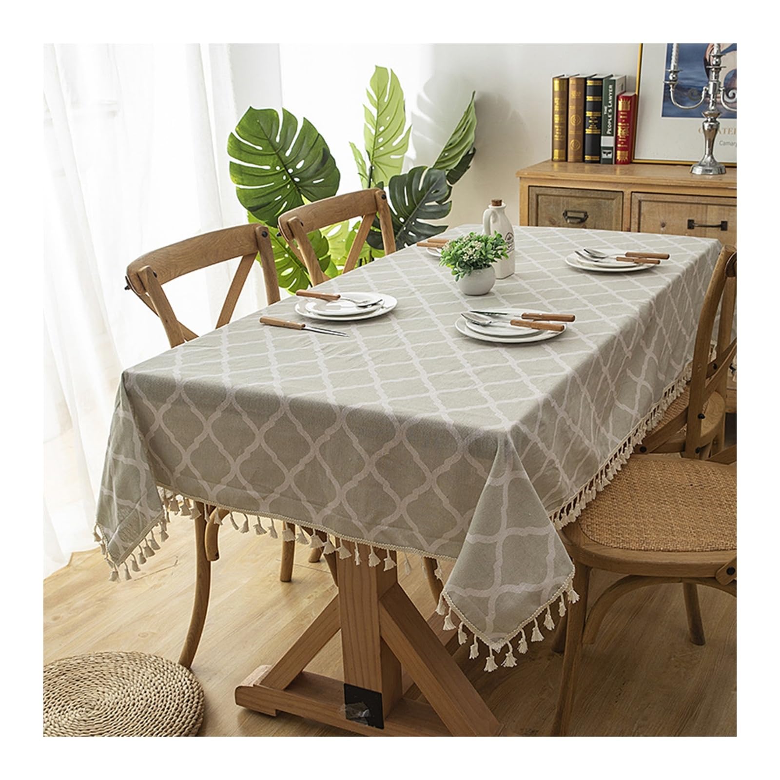 Nappe de table anti tache verte à motifs géométriques pour repas de famille