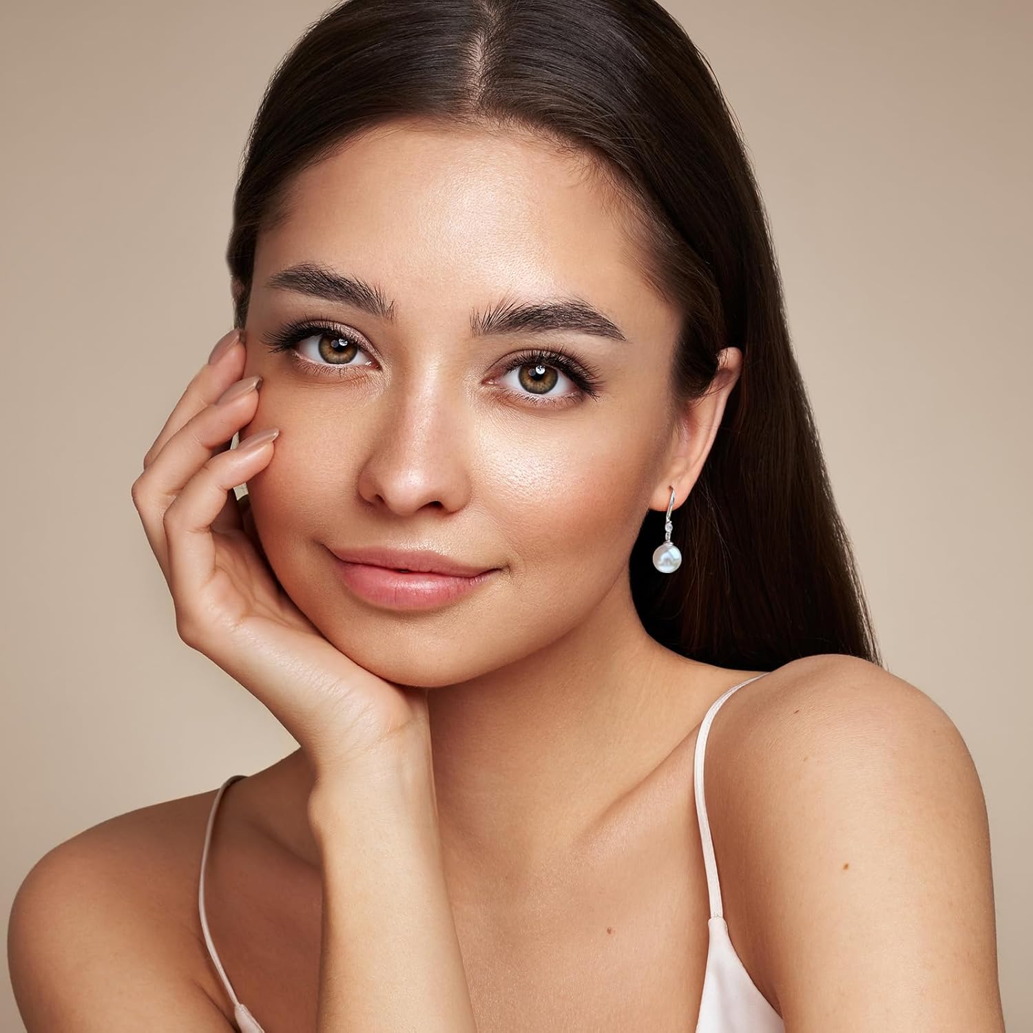 Dangle Pearl Earrings Zircon Sterling Silver Hypoallergenic Pearl Drop Earrings for Women Trendy - Image 3