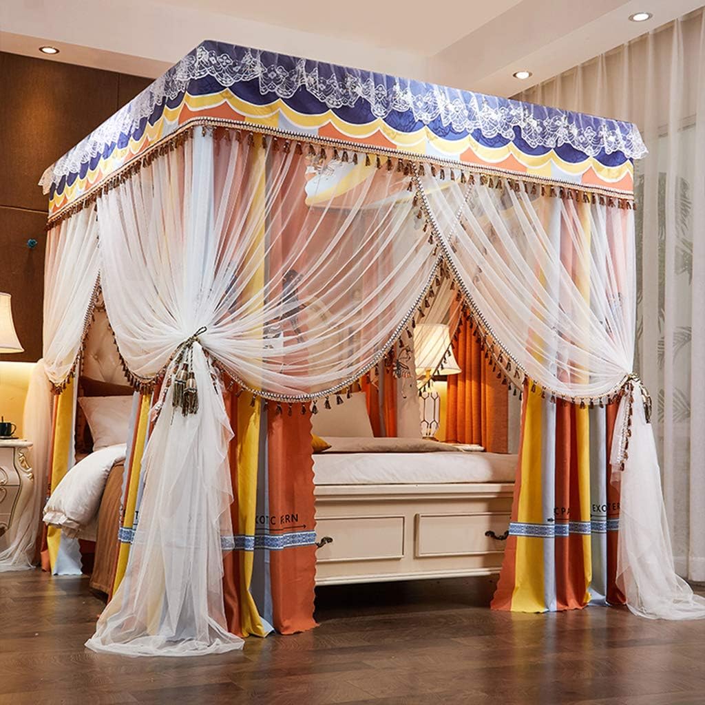 Princess 4 Corner Post Bed Canopy with Cute Mosquito Net Ideal for Girls Adults and Kids Perfect Curtain Net for Twin/Full/Queen/King Size Beds