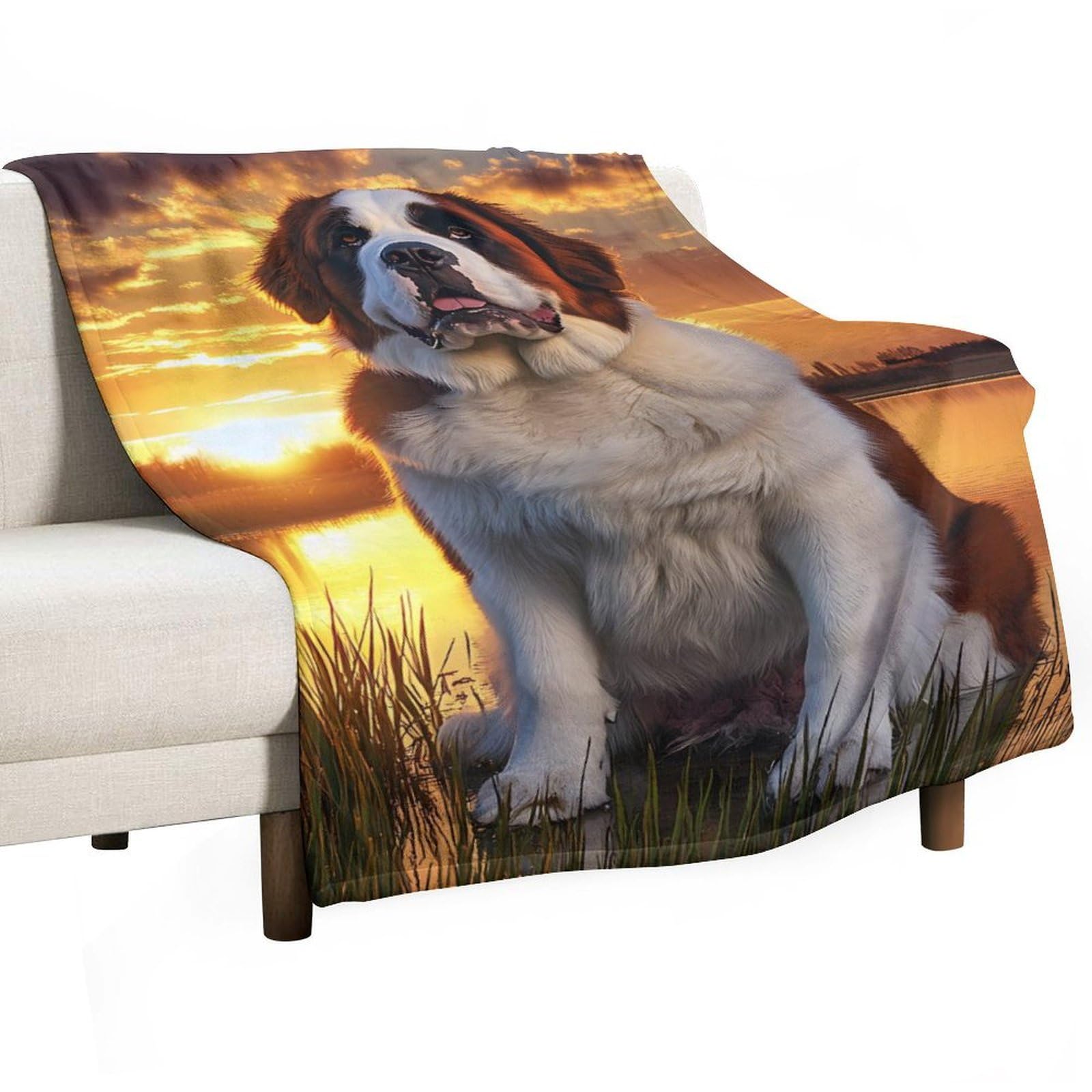 CGSBNGHA Saint Bernard Dog Sunset Flannel Fleece Blanket Lightweight Soft Throw Blankets for Sofa Couch Bed Chair