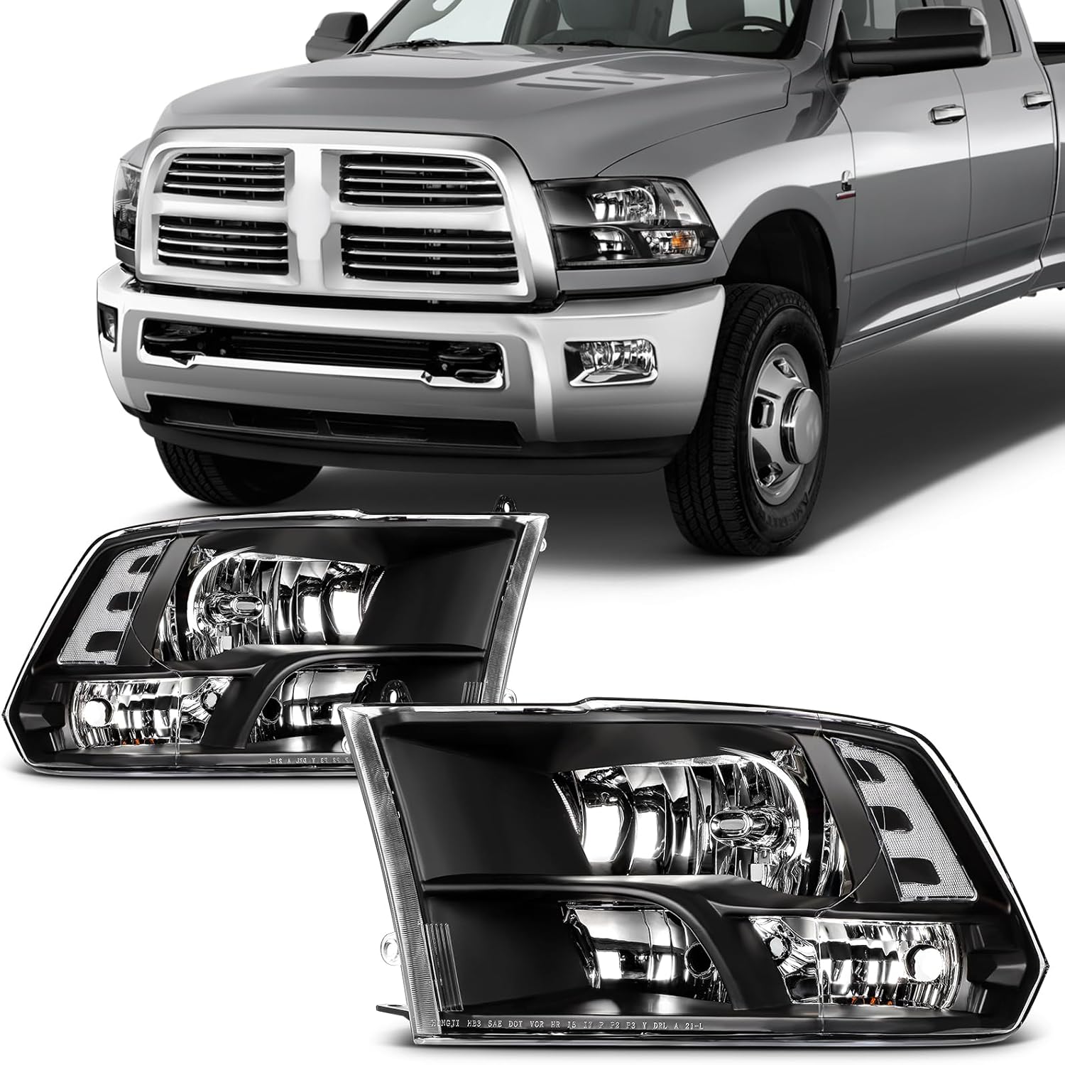 SCITOO Headlights for 2009 2010 for Dodge Ram 1500 2010-2018 for Dodge Ram 2500 3500 2011-2018 for Ram 4500 5500 Pair Headlight Assembly Black Housing Clear Reflector 68096438AG