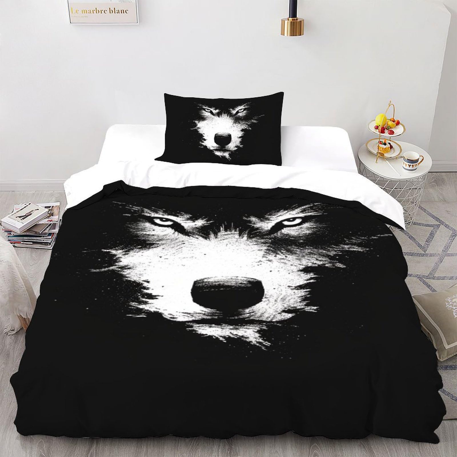 Housse de couette loup 135x200cm douce et facile d'entretien avec glissière