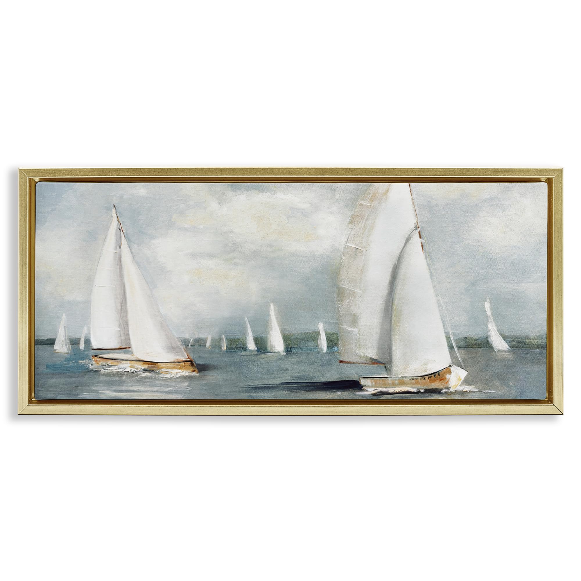 Stupell Industries Metallic Gold (Matte) 'Windy Sailboat Fleet', Floating Frame Canvas Art, Gold, 25 X 11 Inches, Easy To Hang And Sturdy, Made In Usa, By Sally Swatland