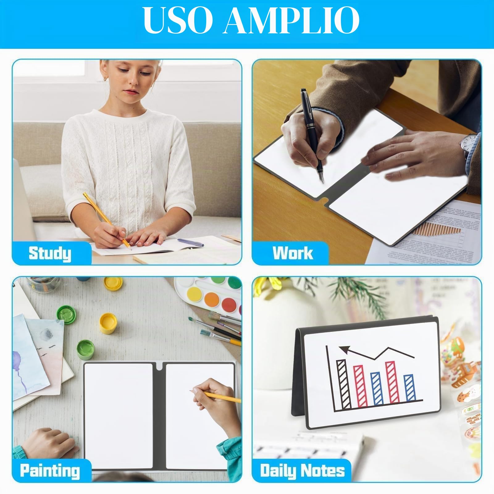 Pizarra Blanca Pequeña,A5 Pizarra Rotulador Borrable, Whiteboards Pizarra Borrable Reutilizable,Libreta de Pizarra Blanca de Escritorio,Borrado en Seco para Oficina Estudios + Bolígrafos Borradores