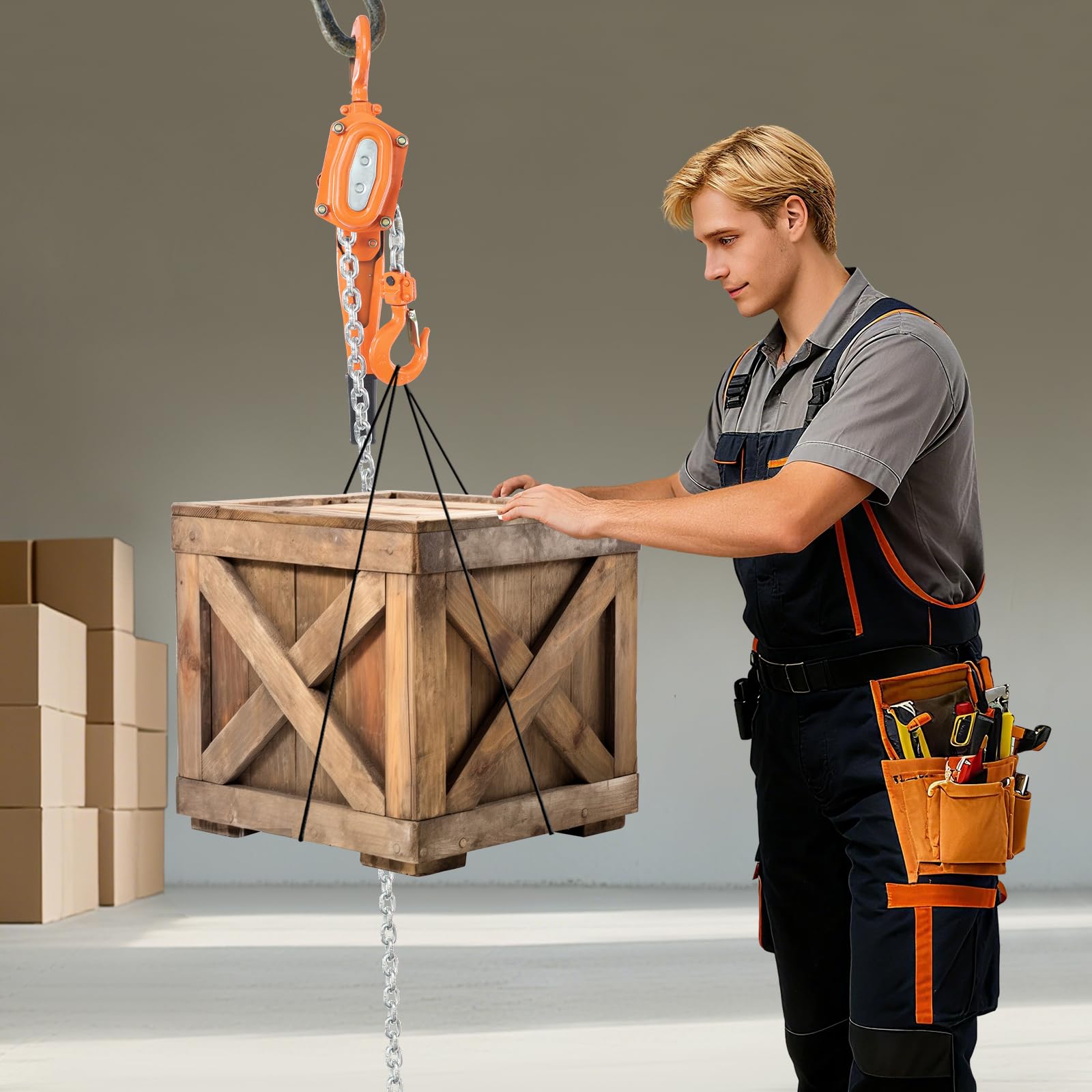 Hebelzug 1,5T Kettenzug mit 360° drehbarer Haken, 3m Hubhöhe Hebelkettenzug aus Stahl, Hebezug Handkettenzug für Lager, Garagen, Baugebiete, Fabriken, Werkstätten
