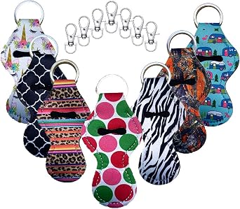 7set Chapstick Holder Keychains Lipstick Holder Keychains with 7 Pieces Metal Clip Cords Suitable for Chapstick Tracker and Safeguard